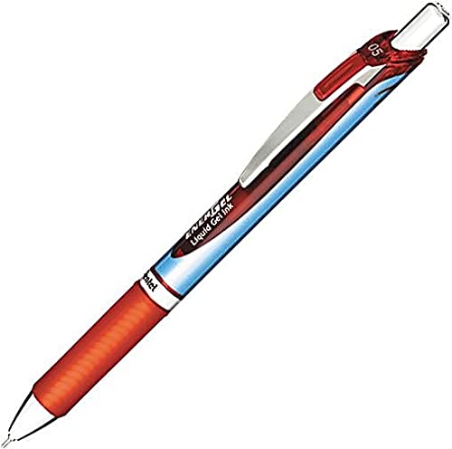 Pentel BLN75B EnerGel RTX Retractable Liquid Gel Pen 0.5mm Fine Point - Silver/Red Barrel with Smooth Red Ink - Ideal for Office, School, Note Taking & Journaling