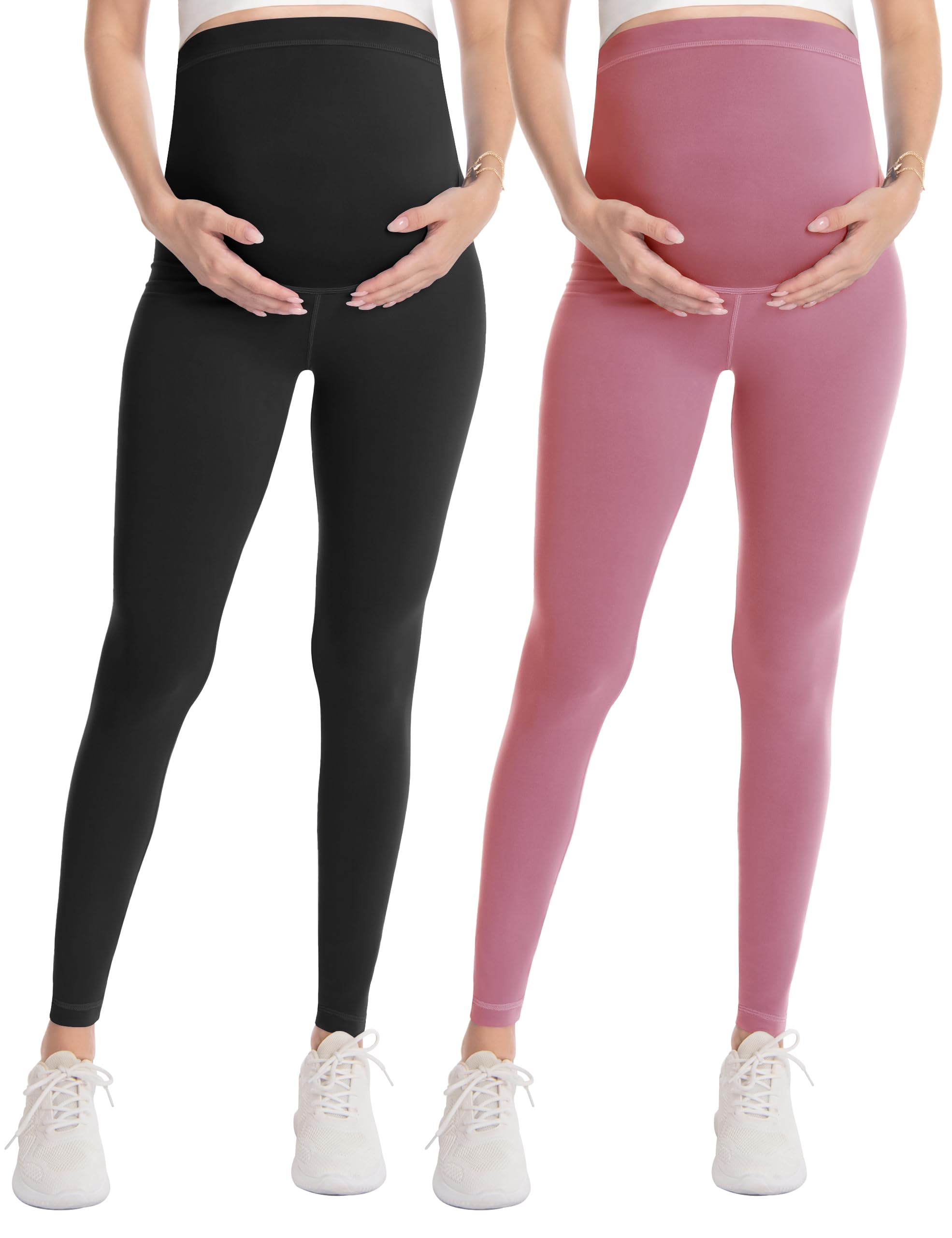 WELL&JUST Maternity Leggings Over The Belly - Ultra Soft Pregnancy Active Wear for Workout & Yoga, High Waist Stretchy Yoga Pants for Pregnant Women - Perfect for Gym, Running, Casual Wear and Daily Comfort