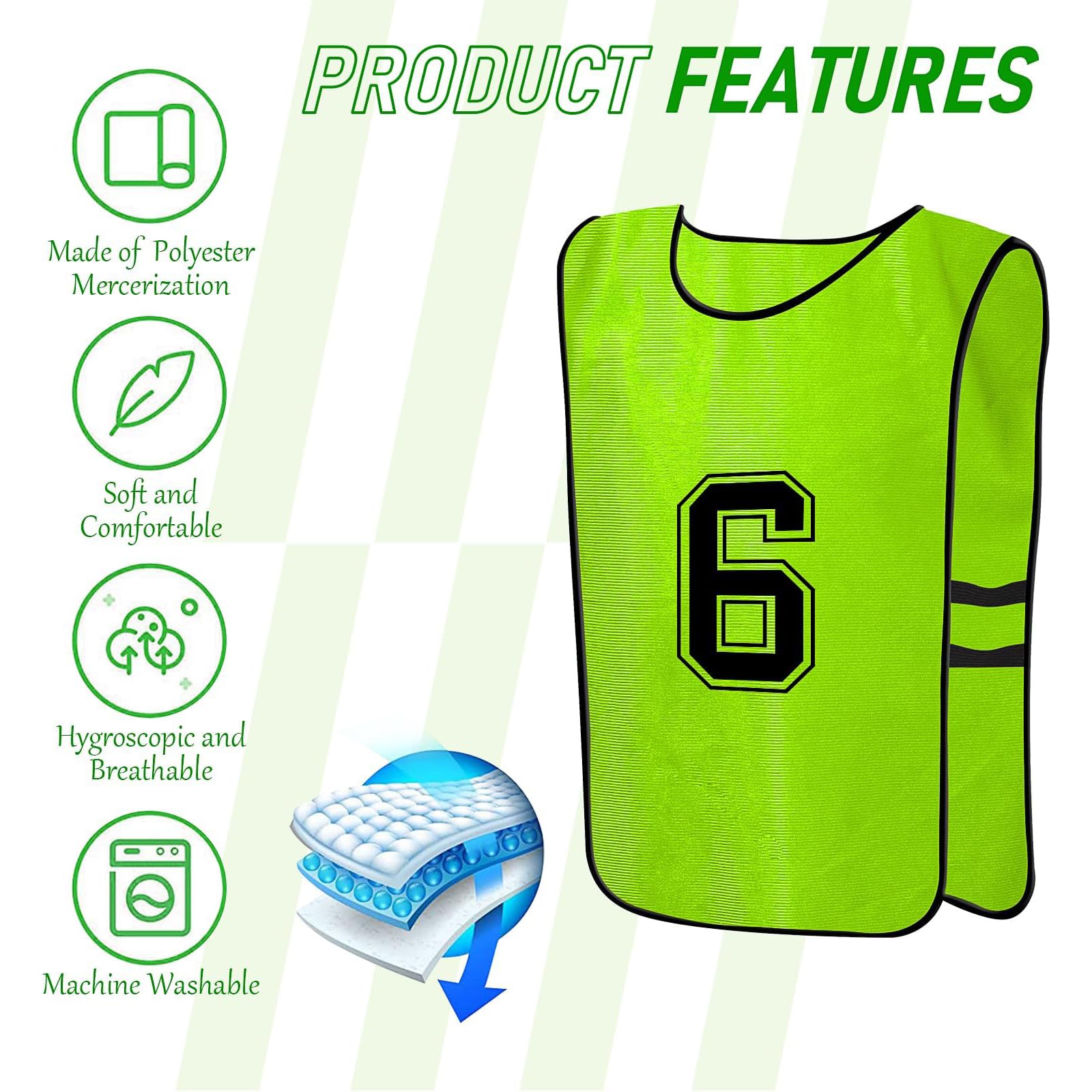 24 Pcs Reversible Scrimmage Vests for Soccer, Basketball & Football - Numbered Training Bibs/Pinnies for Team Sports Practice, Games & PE Classes