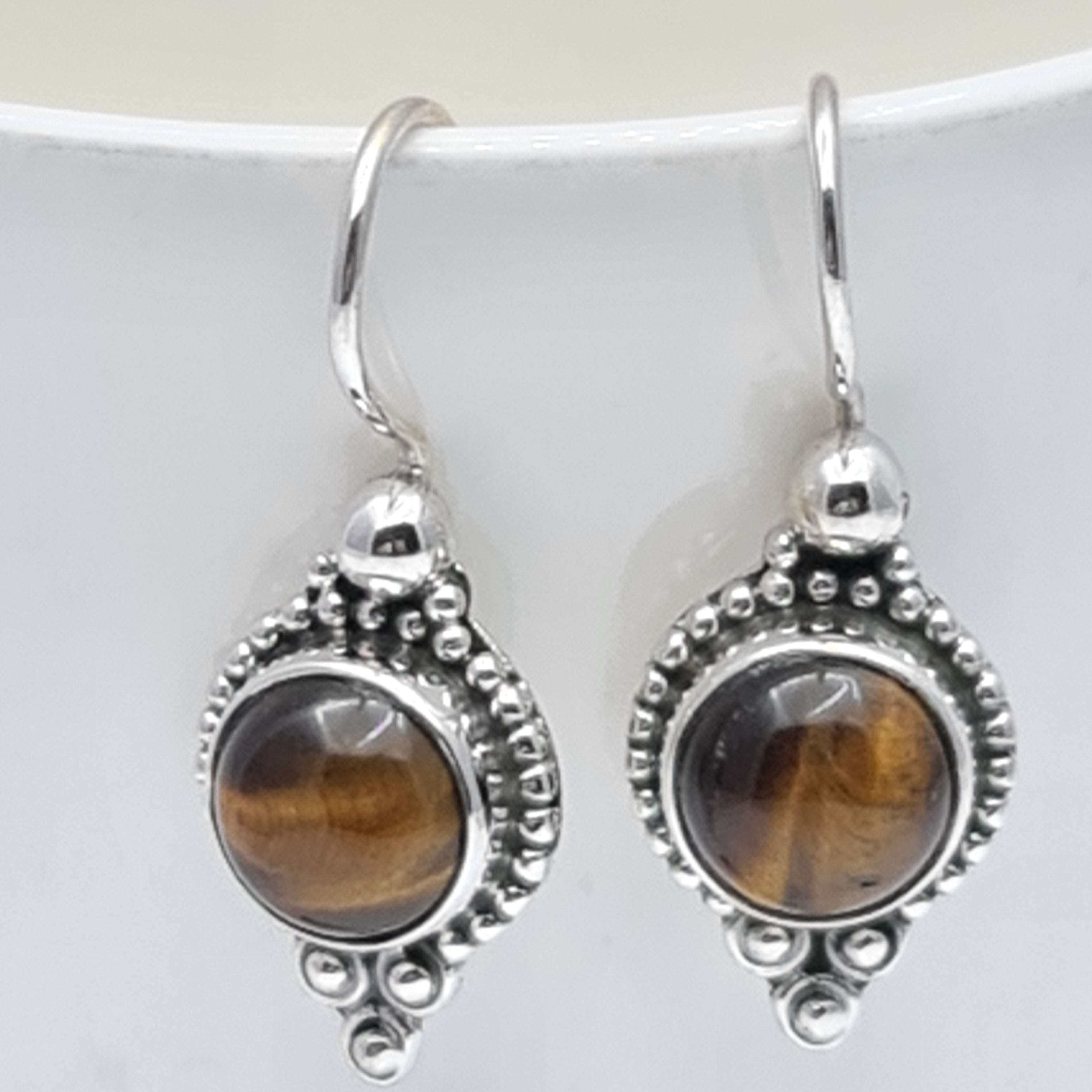 Golden Tigers Eye Boho Drop Stone Earrings for Women - Natural Gemstone Dangle Earrings for Boho Chic & Casual Outfits - Perfect for Parties, Weddings & Everyday Wear