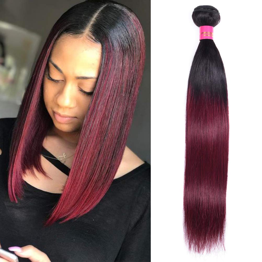 WOME Ombre Burgundy Peruvian Human Hair Bundles - Silky Straight Hair Weft Extensions 14