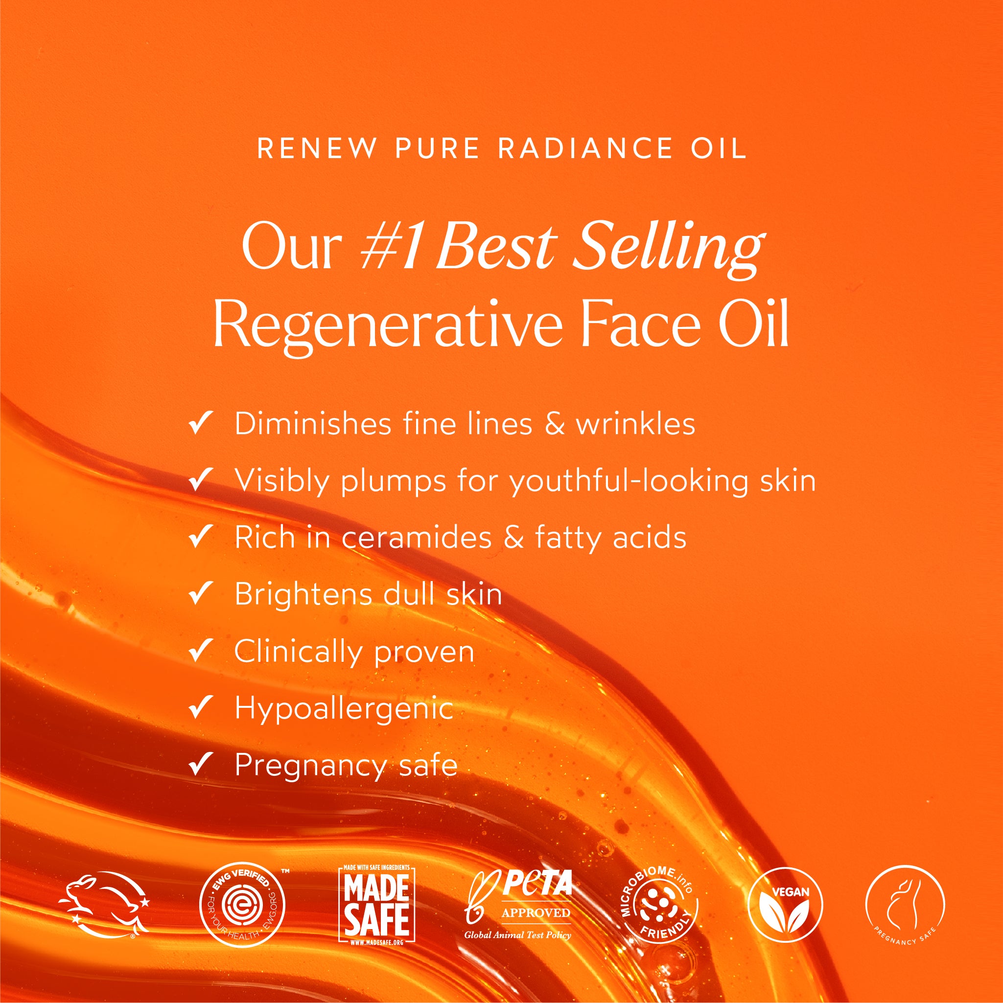 Pure Radiance Hydrating Facial Oil by RENEW - Organic Vitamin C & Hyaluronic Acid for Glowing Skin | Day & Night Moisturizer for Dry, Sensitive & Mature Skin | Perfect for Skincare Routine & Travel