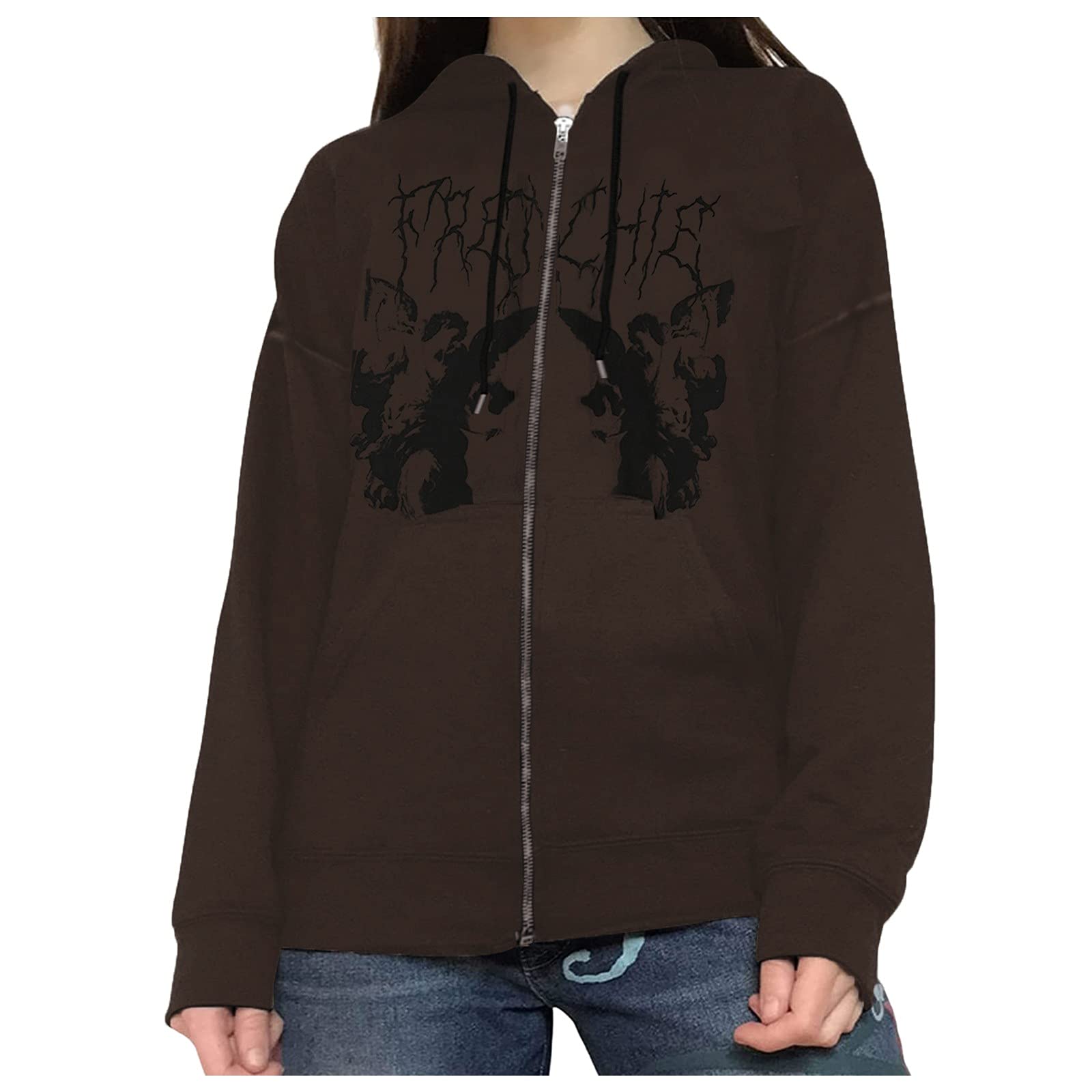 Women's Rhinestone Pocket Zip Up Hoodie - 90s Streetwear Sweater with Athletic Fit | Casual Wear, Gym, Running & Outdoor Activities