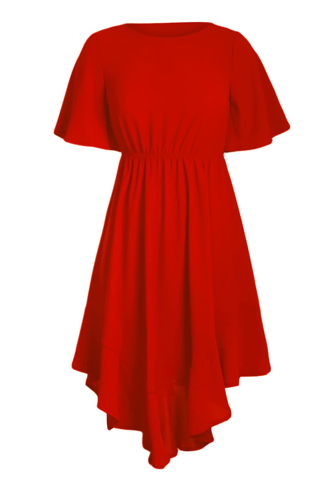 Alaster Women's Chiffon Short Sleeve Casual Midi Dress with Irregular Hem - Flowy Summer Dress for Beach, Party & Vacation | Lightweight & Comfortable