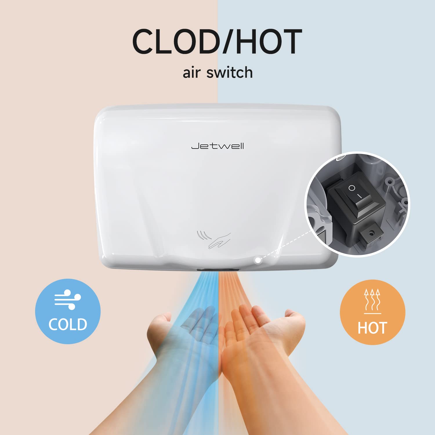 JETWELL High Speed Commercial Automatic Hand Dryer - Heavy Duty Stainless Steel Hand Dryer with Warm Air - Perfect for Restaurants, Hospitals, and Public Restrooms