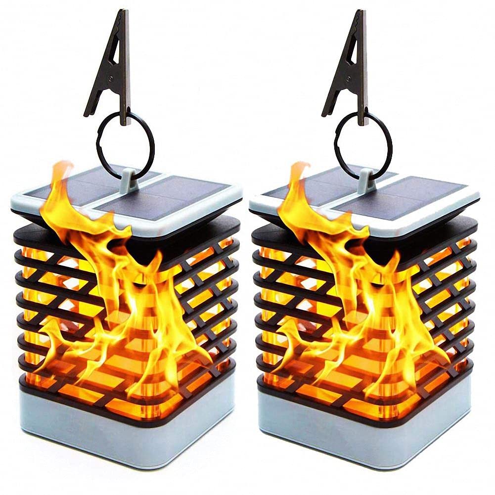 2PCS Solar Hanging Lantern with 75 LED Solar Flame Lights - Waterproof Outdoor Garden Pathway Lights for Stairs, Yard, Patio Decoration & Security Lighting | Perfect for Halloween, Christmas, Parties & Backyard Ambiance