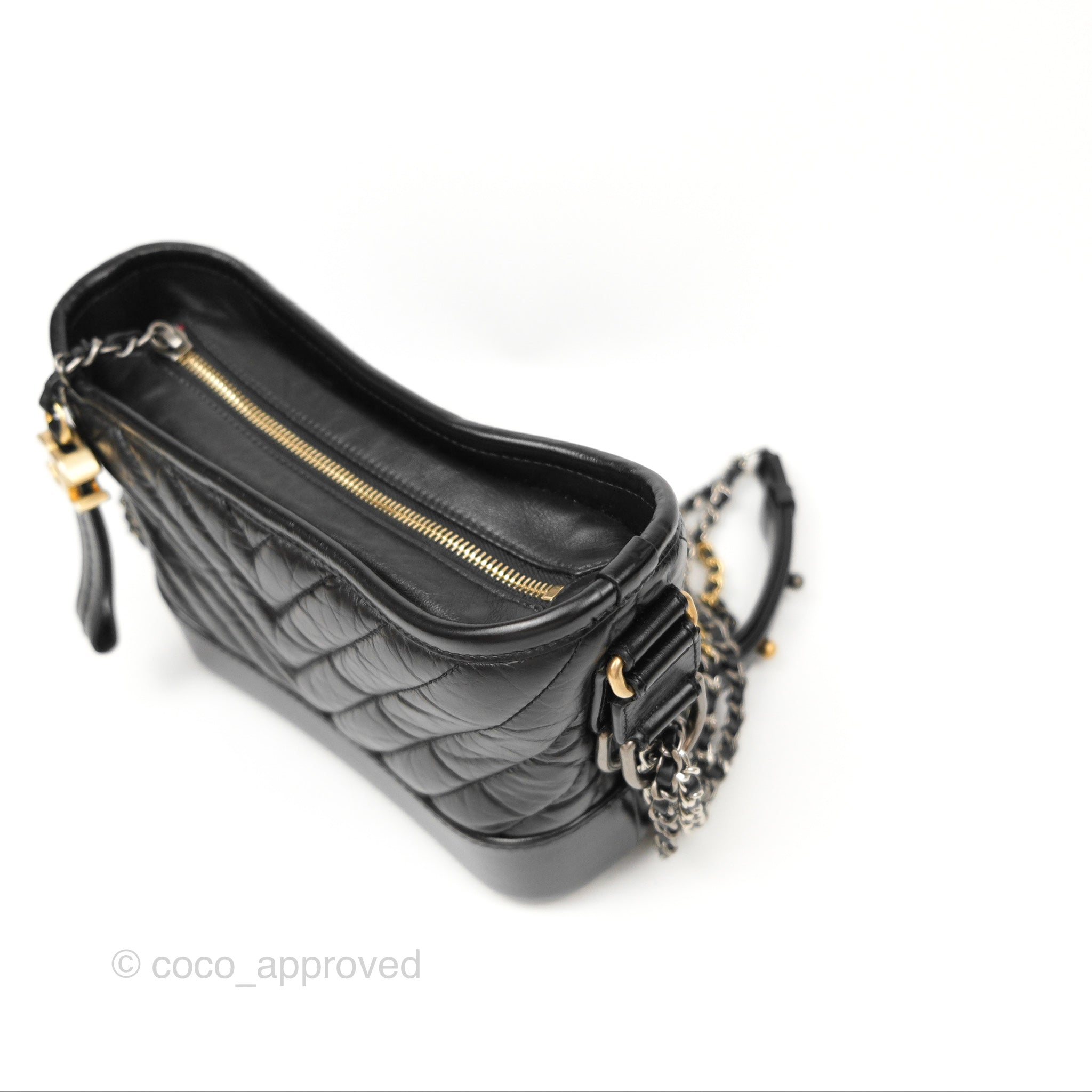 Chanel Chevron Small Gabrielle Hobo Bag in Black Aged Calfskin with Mixed Hardware - Luxury Shoulder Bag for Women, Perfect for Work, Travel and Everyday Use