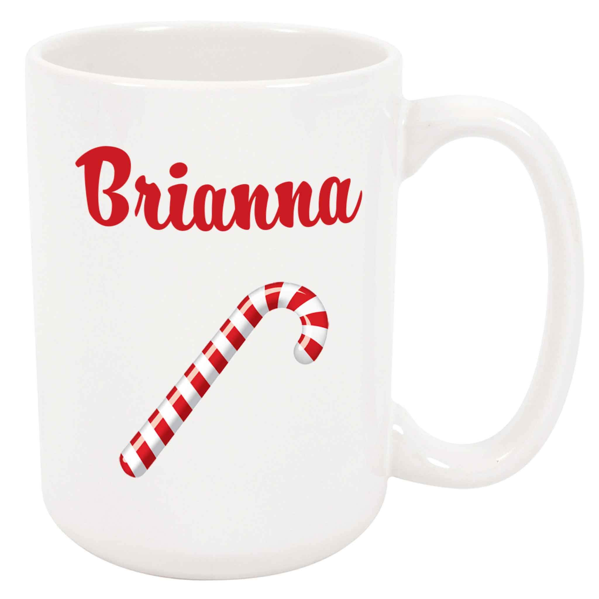 Brianna Candy Cane Coffee Mug - 12oz Christmas Holiday Ceramic Cup with Handle for Hot Cocoa, Tea & Coffee - Perfect Gift for Xmas, Office & Home Use