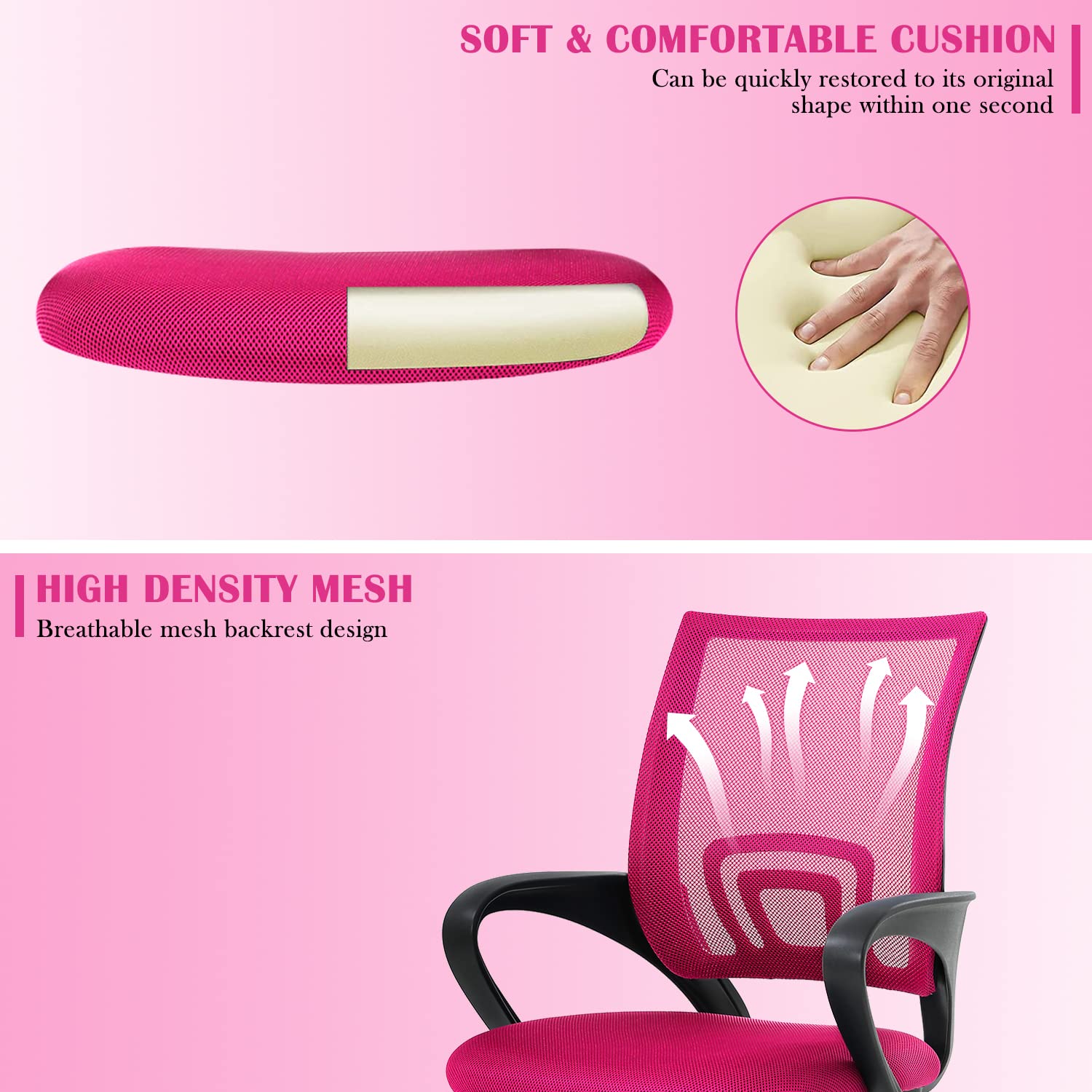 Ergonomic Pink Office Chair with Lumbar Support & Adjustable Armrests - Mesh Back Computer Desk Chair for Women, Mid Back Executive Task Chair with Rolling Swivel Base - Perfect for Home Office, Gaming Setup, and Kids Study Desk