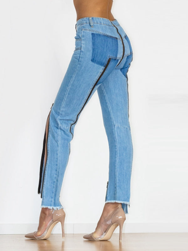 ZASUWA Women's High Waist Stretch Denim Flare Leggings with Zipper - Trendy Casual Pants for Everyday Wear, Work & Date Night Outfits