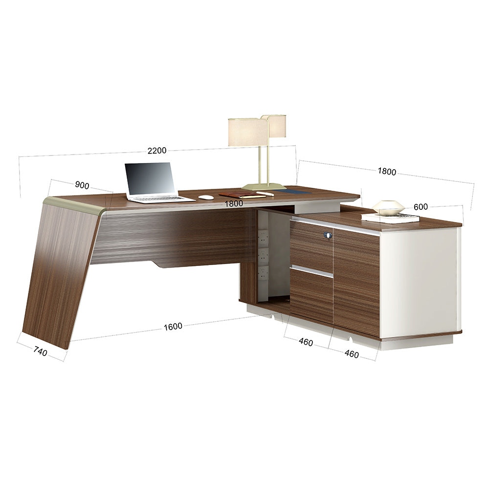 Premium ANDERS Executive Desk with Reversible Return - 2.2M L-Shaped Office Desk in Hazelnut & Beige | Modern Home Office Furniture for Professionals & Remote Workers