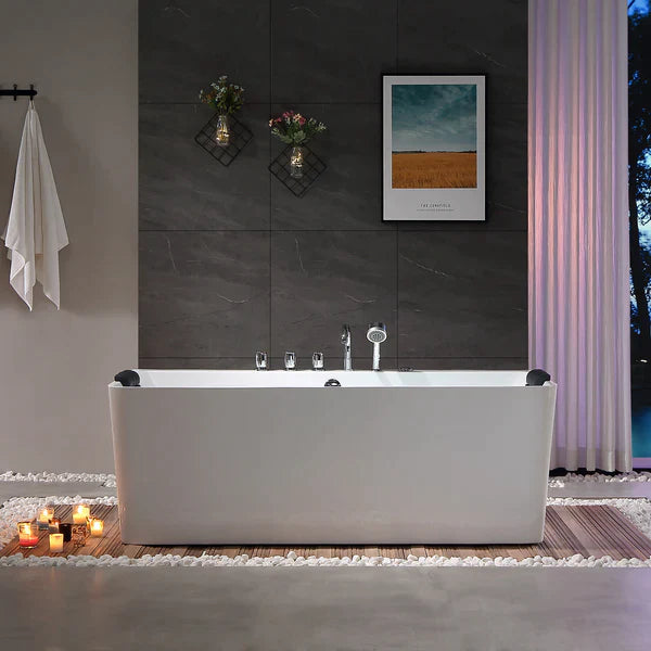 Empava 67 Inch Freestanding Hydromassage Jetted Bathtub with Air Jets - 67AIS03 Model - Perfect for Luxury Spa Experience at Home