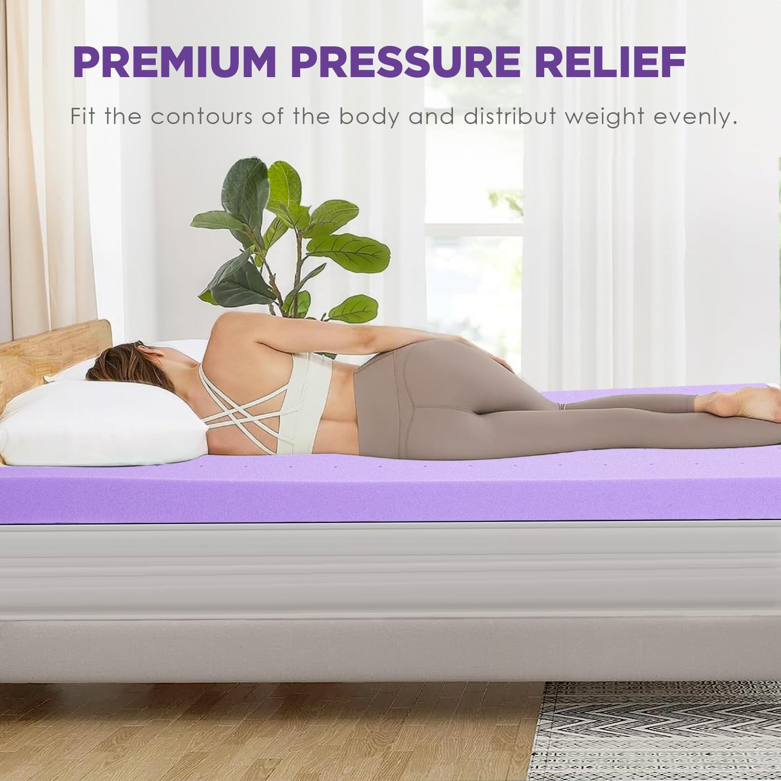 BedsPick 2 Inch Twin XL Memory Foam Mattress Topper with Cooling Gel - Plush Mattress Pad for Back Pain Relief | Extra Long College Dorm Bed Cushion for RV, Camping, Couch & Hospital Use | Purple Comfort Layer for Better Sleep