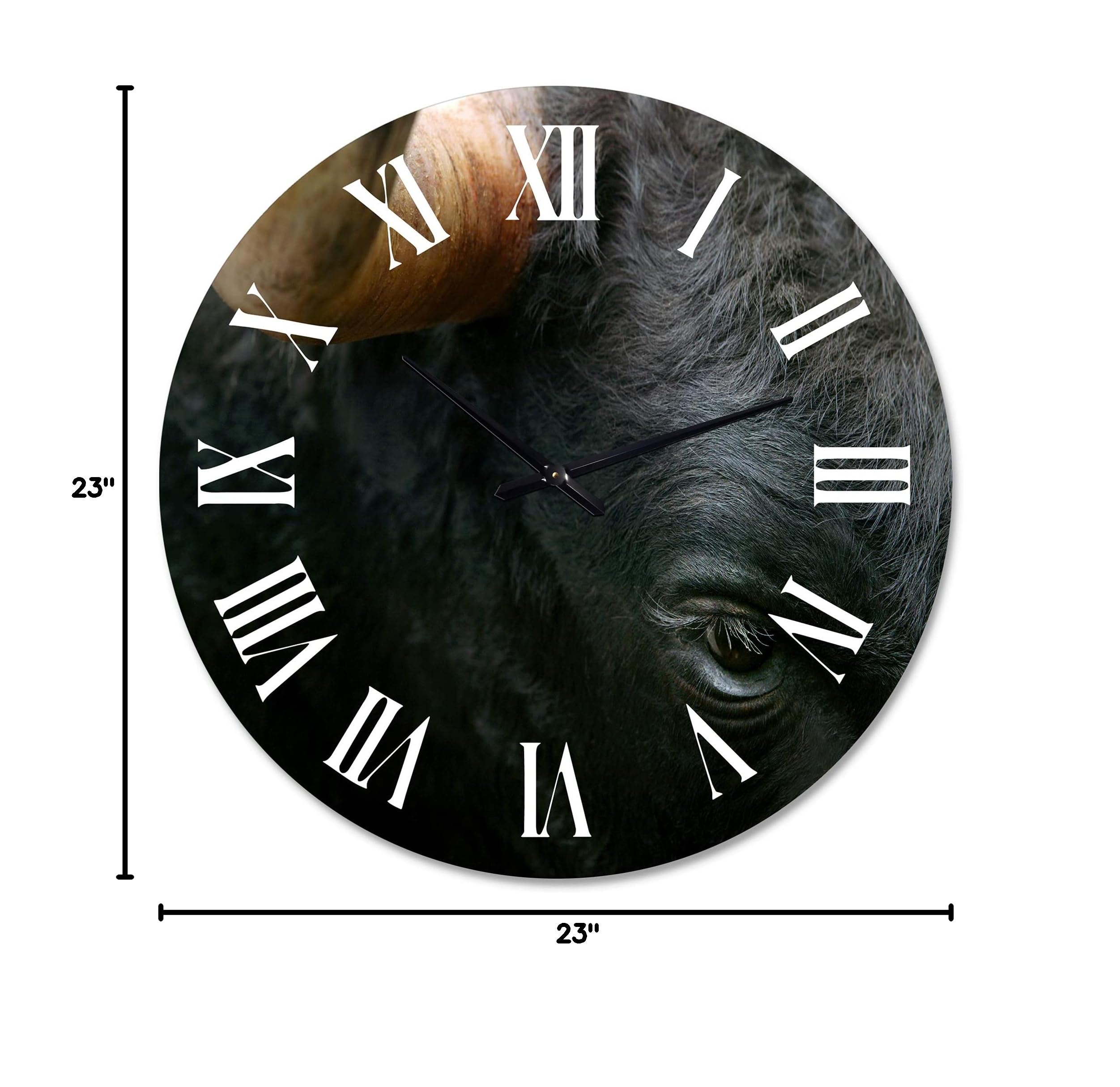 Farmhouse Wall Clock with Fighting Bull Head Close-Up Eye Design - Large Animal Wall Clock for Bedroom, Living Room, Kitchen Decor | Rustic Home & Office Wall Art