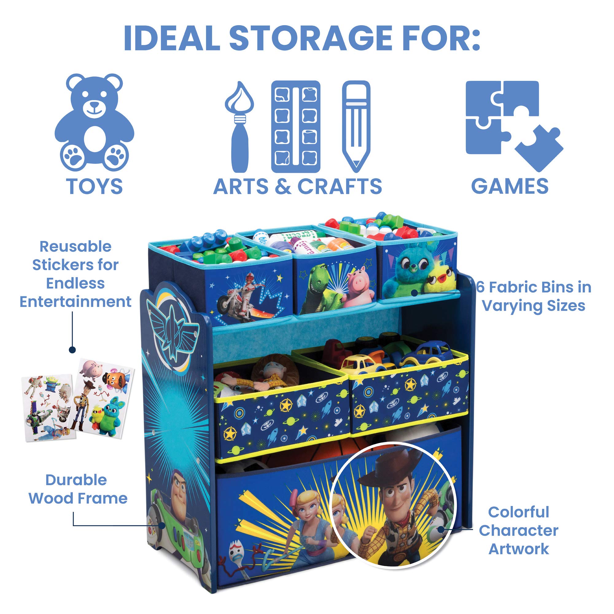 Delta Children Toy Story 4 Kids Table and Chair Set with Storage (2 Chairs Included) & 6-Bin Toy Organizer - Perfect for Arts & Crafts, Homeschooling, Homework, Playroom & Preschool Activities