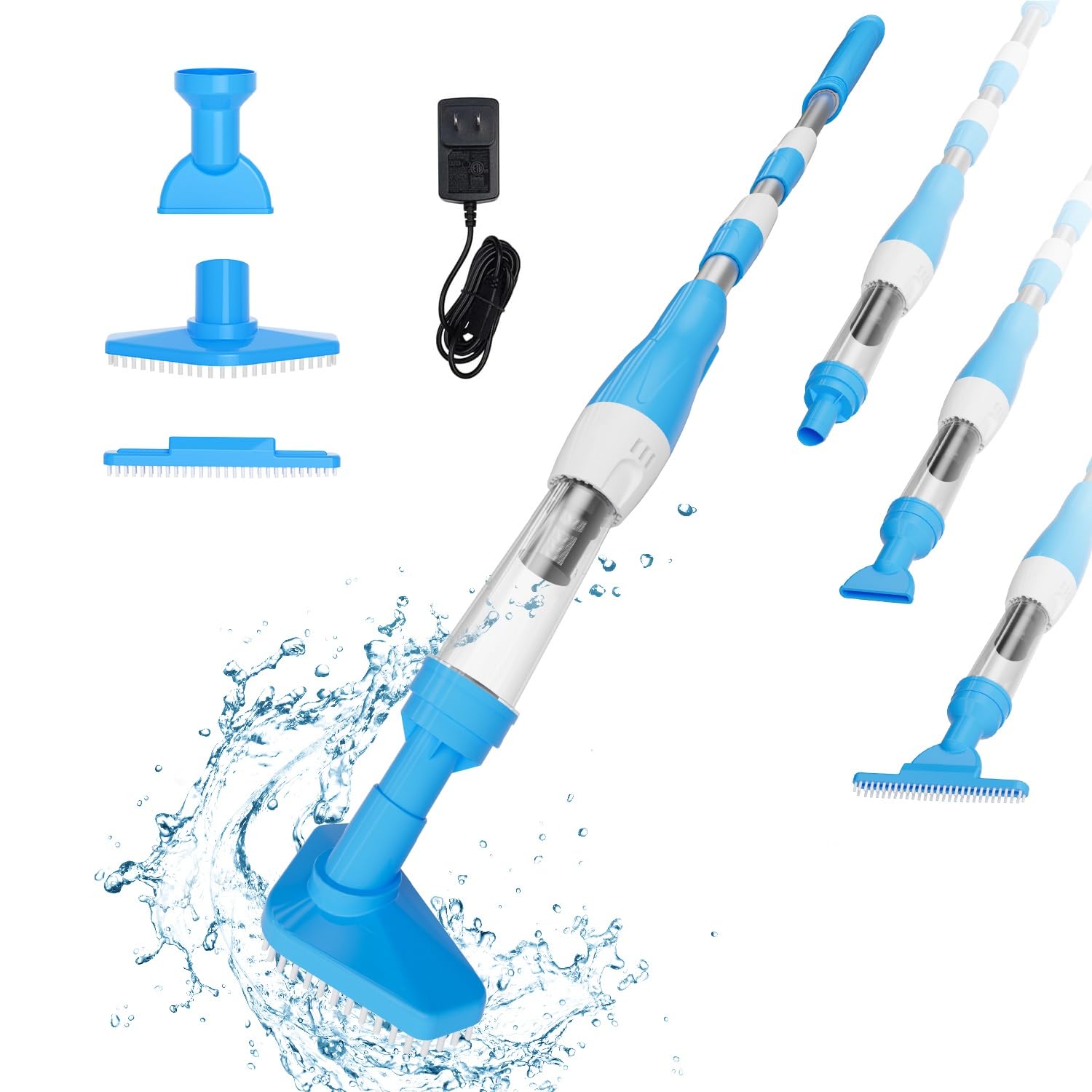 PoolyPoly 3-in-1 Cordless Pool Vacuum with Battery, Handheld Pool Cleaner & Floor Vacuum, 90 Min Runtime, Telescopic Pole - Ideal for Small Pools, Spas, Whirlpools (Blue) | Perfect for Quick Cleaning & Maintenance of Inground & Above Ground Pools