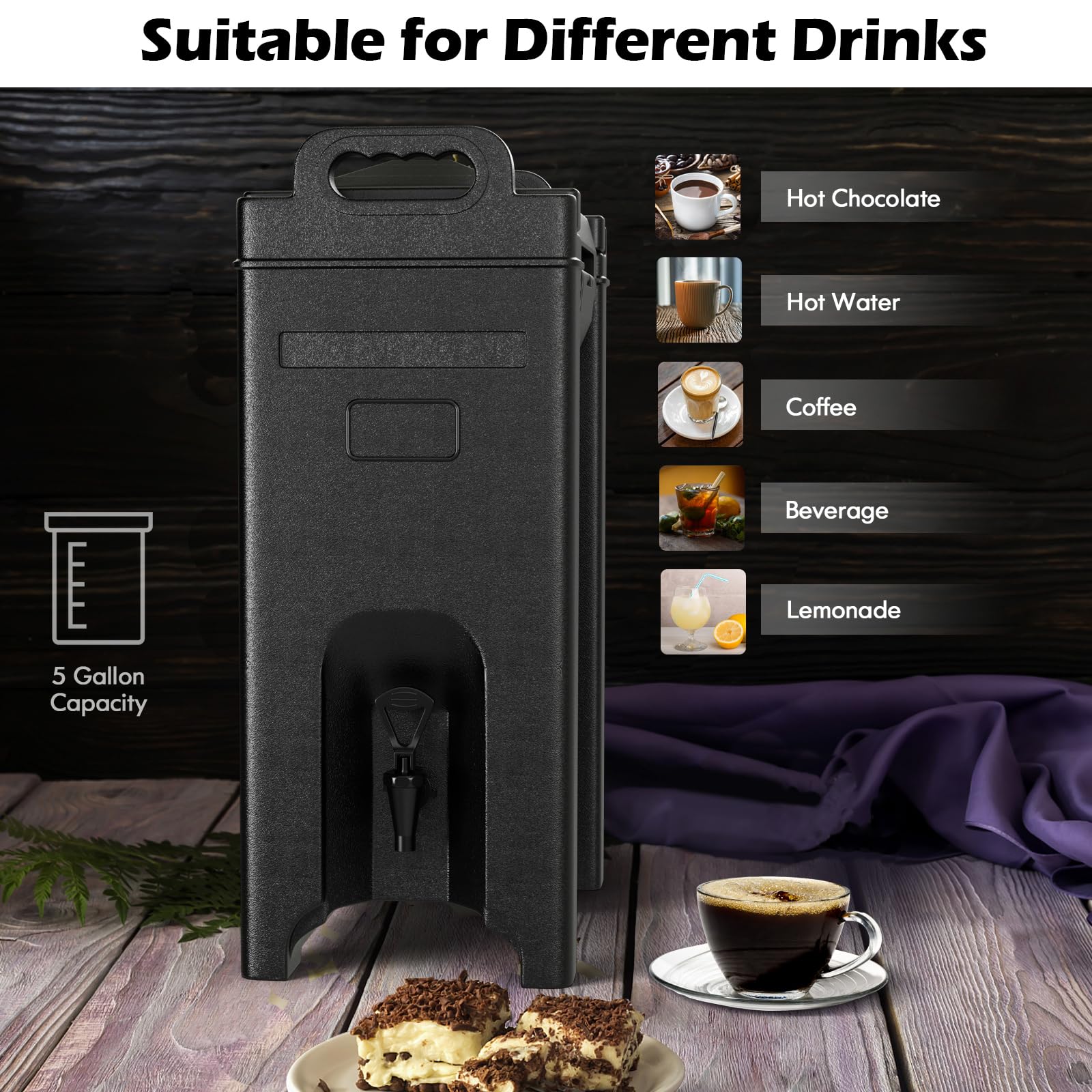 COSTWAY 5 Gallon Insulated Beverage Dispenser - Hot & Cold Drink Server with Handles for Catering, Parties & Events | Food-Grade LLDPE Material Keeps Coffee, Tea, Hot Chocolate Warm | Perfect for Weddings, BBQs, Office Meetings & Outdoor Gatherings