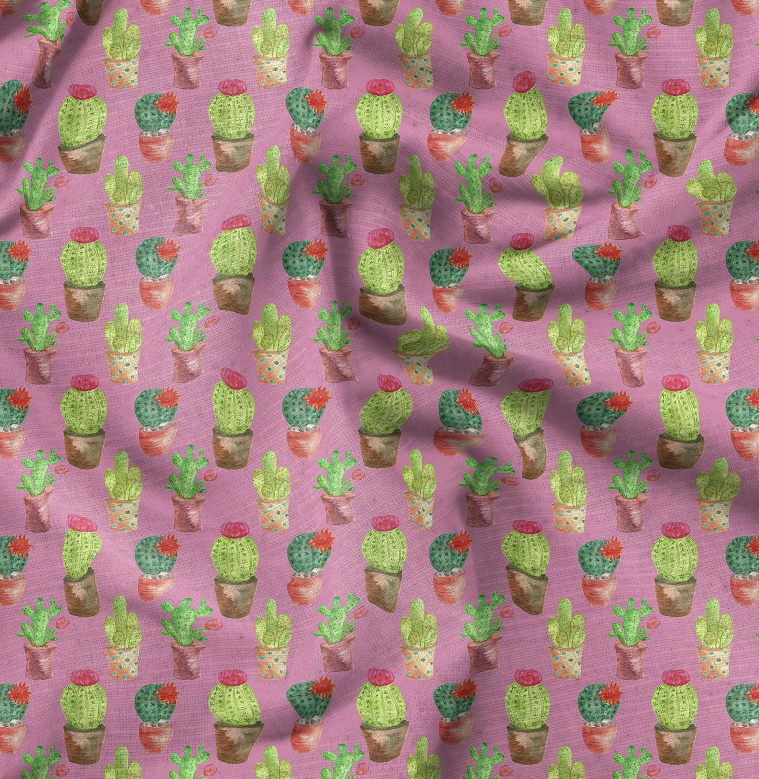Soimoi Moss Georgette Pink Fabric by The Yard - 42 Inch Wide Southwestern Cactus Print Textile for DIY Home Decor, Fashion Sewing & Bohemian Style Projects - Perfect for Curtains, Dresses, Table Runners and Crafting