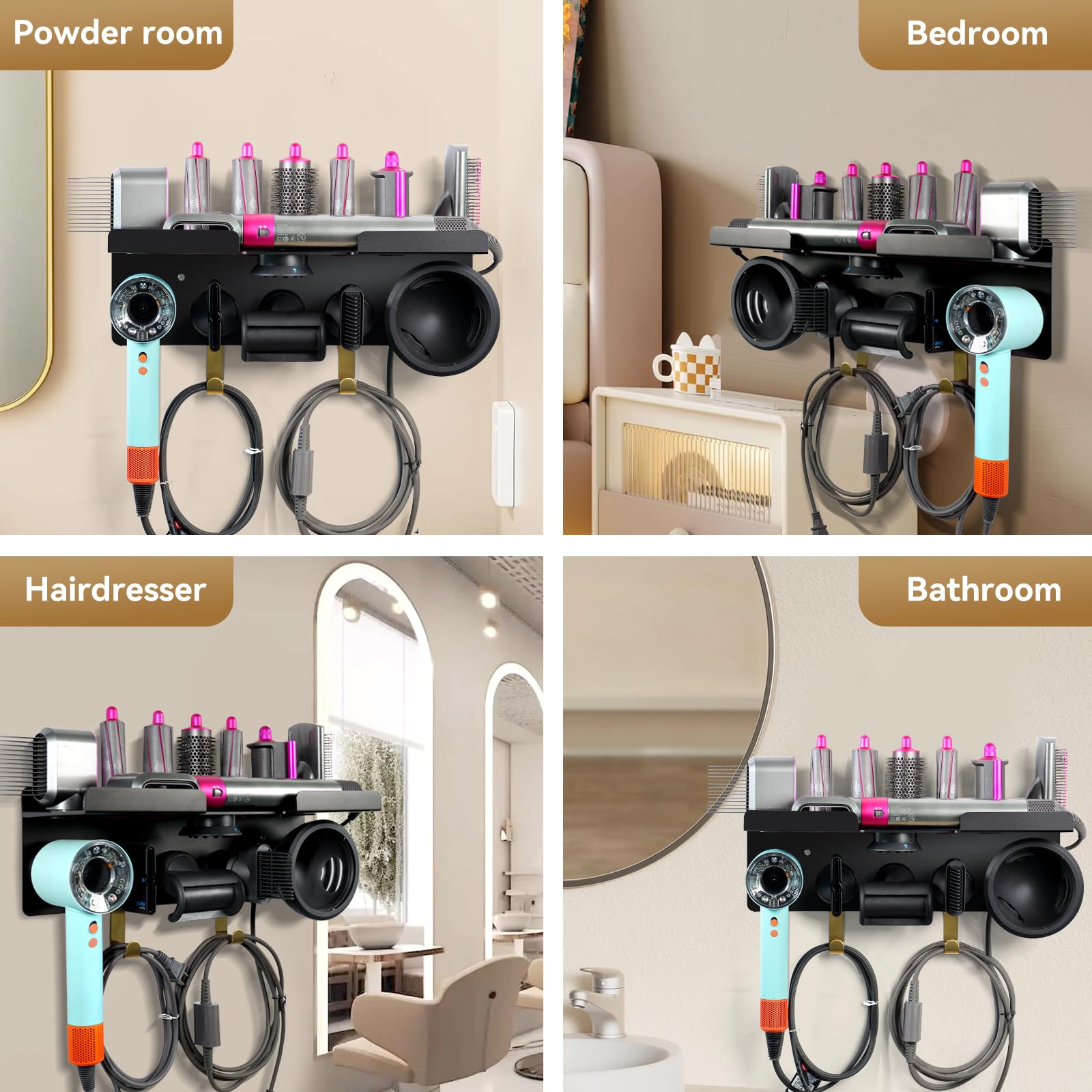 Dyson Airwrap Holder Wall Mounted - 2 in 1 Hair Dryer & Styler Organizer with Magnetic Hook for HD16 Dyson Airwrap | Bathroom Storage Solution for Hair Tools, Curling Irons & Accessories