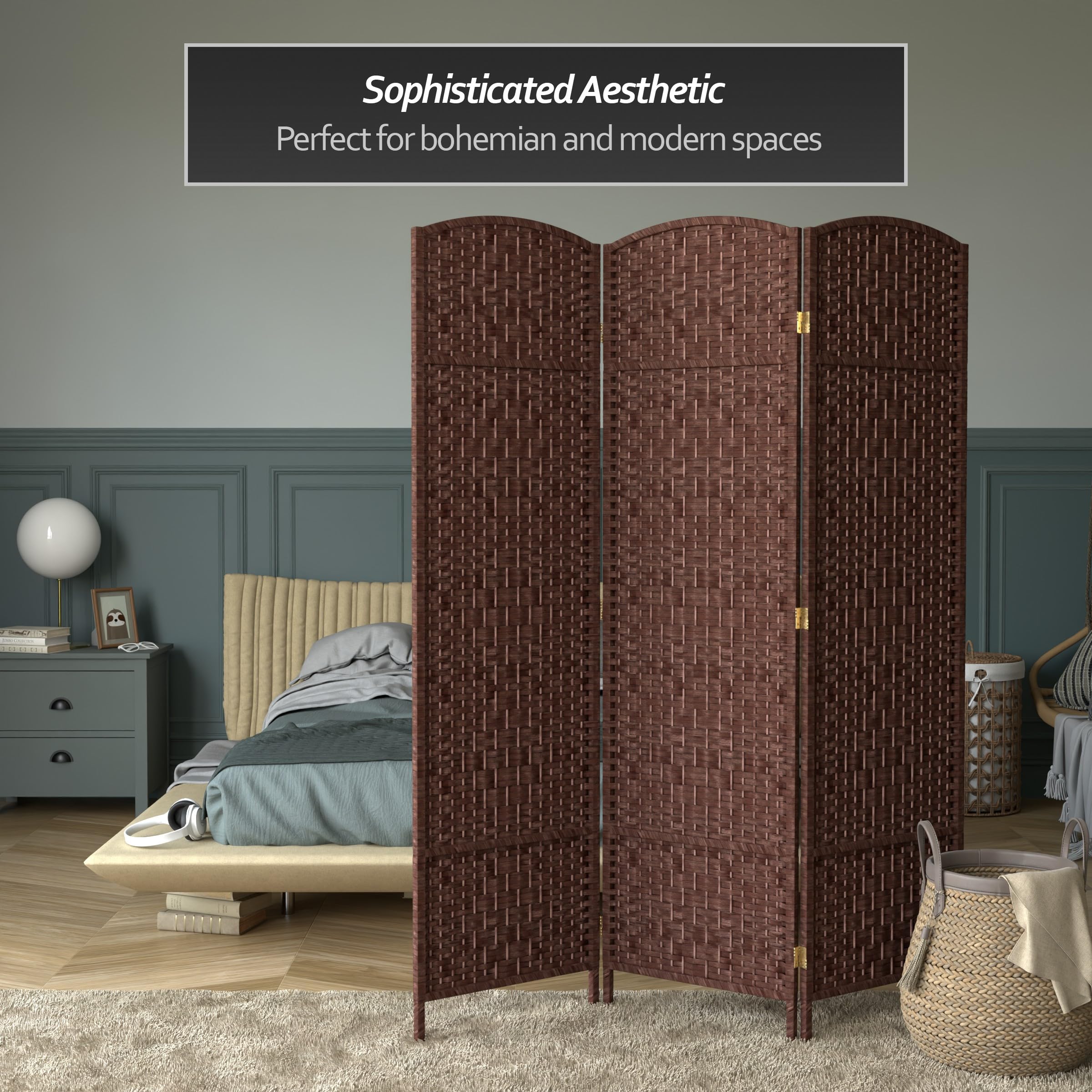 6 ft. Tall Red Diamond Weave Fiber Room Divider - 3 Panel Folding Privacy Screen for Home, Office, or Outdoor Use - Dark Red Decorative Partition for Living Room, Bedroom, or Garden