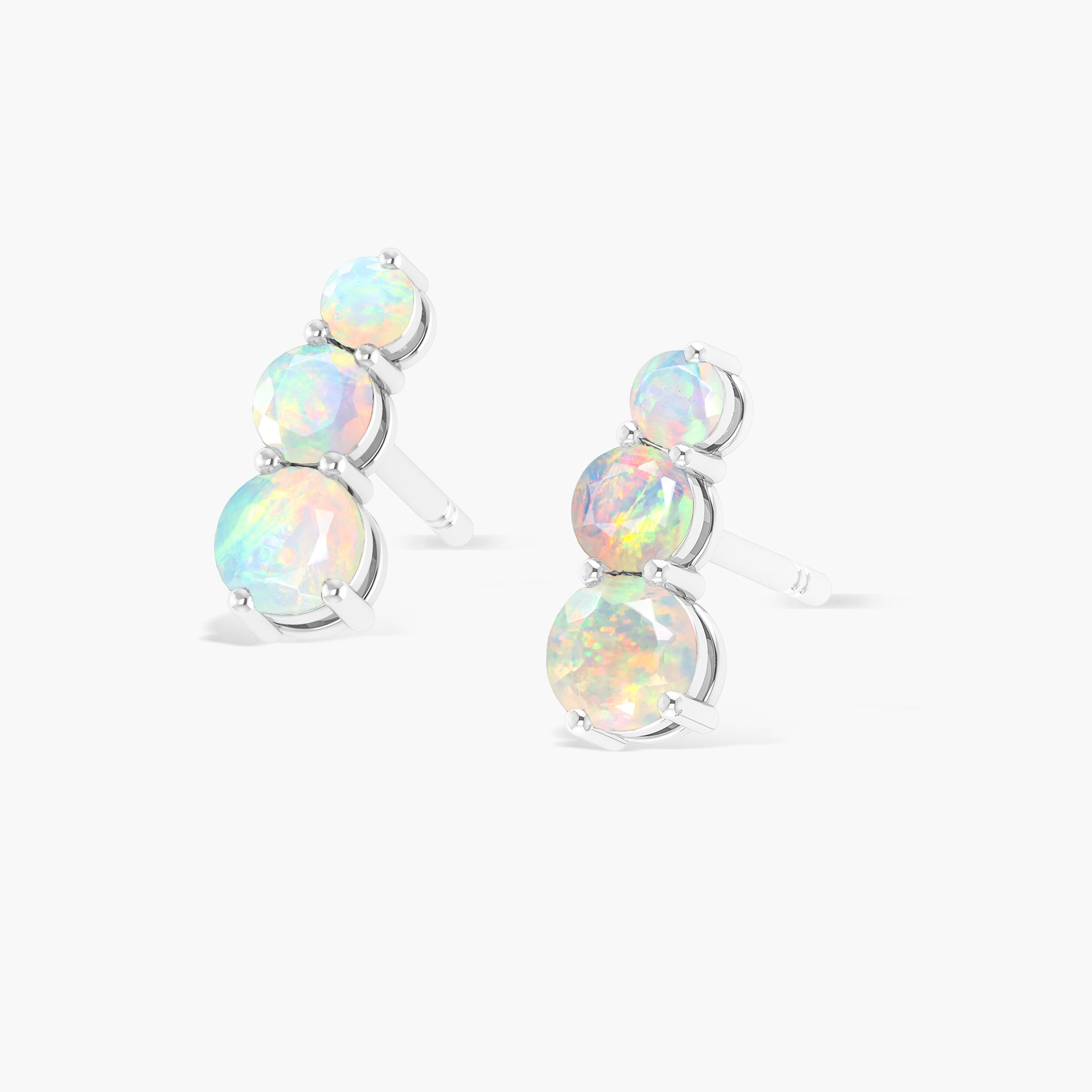 Fire White Opal Three Stone Stud Earrings – Elegant Dainty Jewelry for Women, Perfect for Weddings, Parties & Everyday Wear