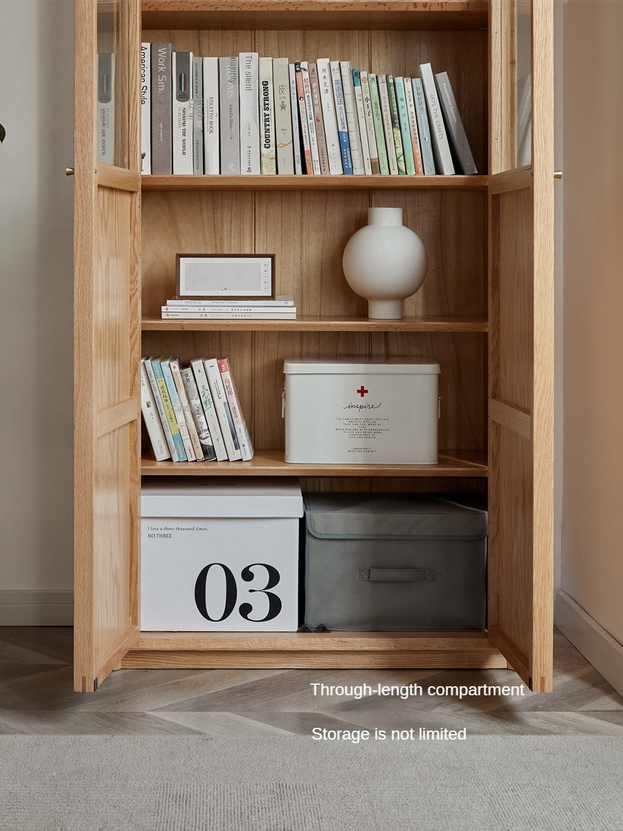 Oak Solid Wood Floor Standing Bookcase - Adjustable Whole Wall Bookshelf for Living Room, Office & Library | Free Combination Design for Custom Storage