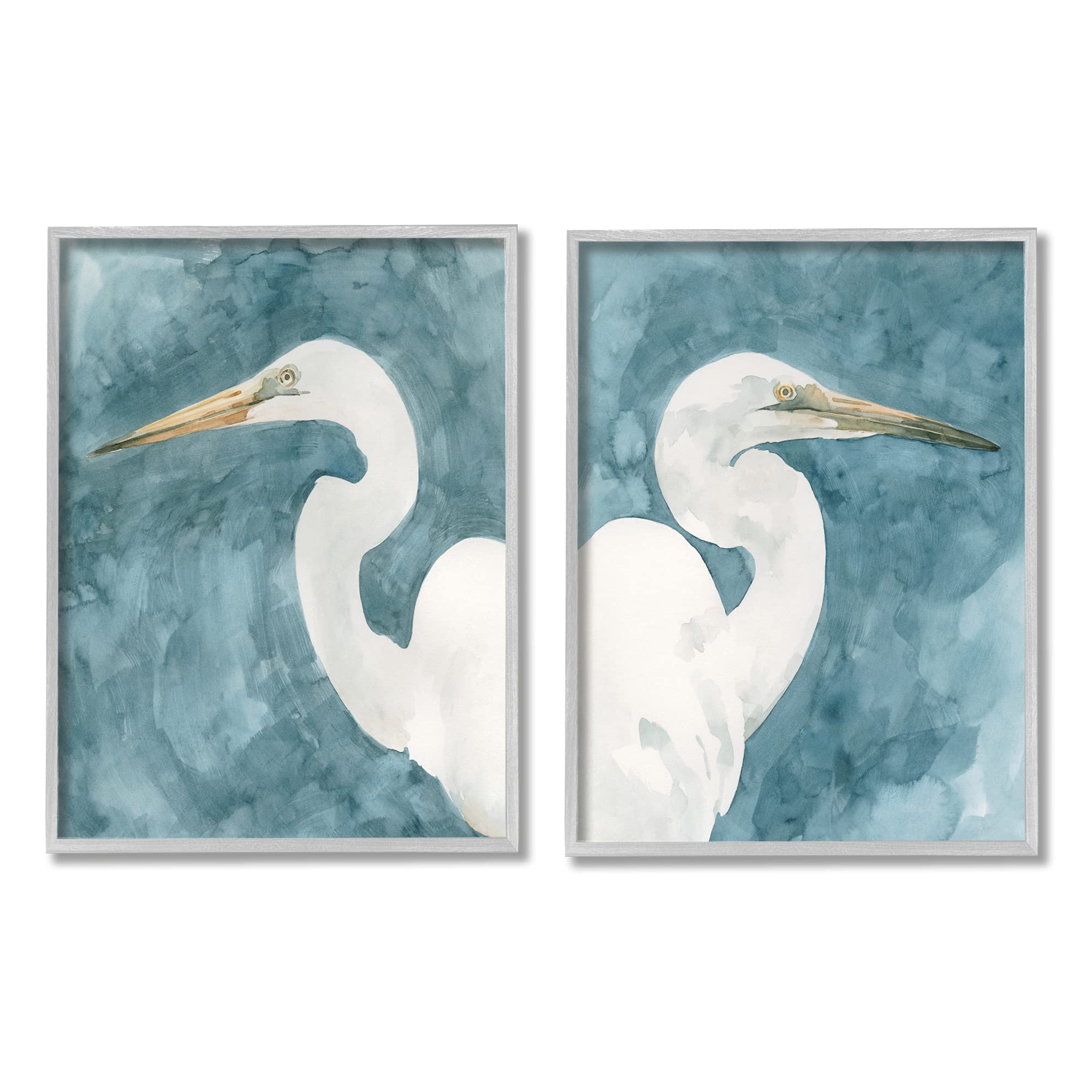 Stupell Industries Nautical Cranes & Bird Portraits Abstract Blue Sky Wall Art Set - 2pc Framed Canvas (16x20 Each) by Emma Caroline Gray - Perfect for Coastal, Beach House & Boho Home Decor