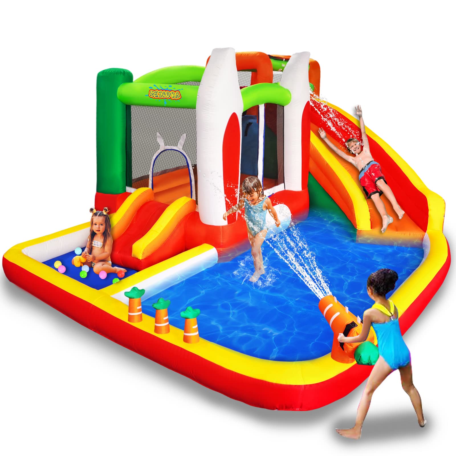 **MEIOUKA Inflatable Water Slide Bounce House for Kids - Rabbit-Themed Outdoor Water Park with Blower, Spray & Jumping Pool - Perfect for Backyard, Parties, Summer Fun & Toddler Play**