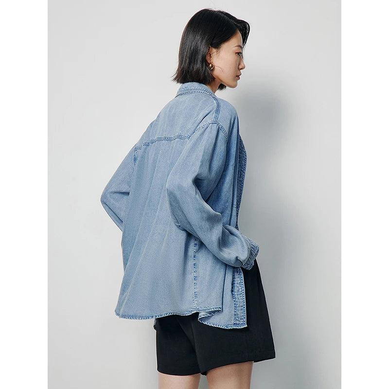 Women's Lightweight Lyocell Denim Shirt - Comfortable Casual Button-Up Top for Everyday Wear, Work & Weekend Outfits