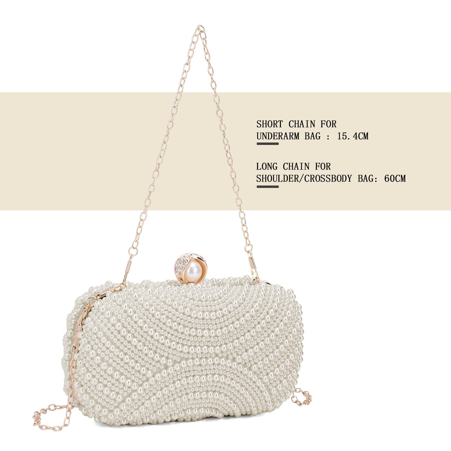 Elegant White Pearl Clutch Purse for Women - Wedding & Evening Party Handbag - Bride Pearl Clutch Wallet with Shiny Rhinestones | Perfect for Prom, Bridal Shower, Cocktail Parties & Formal Events