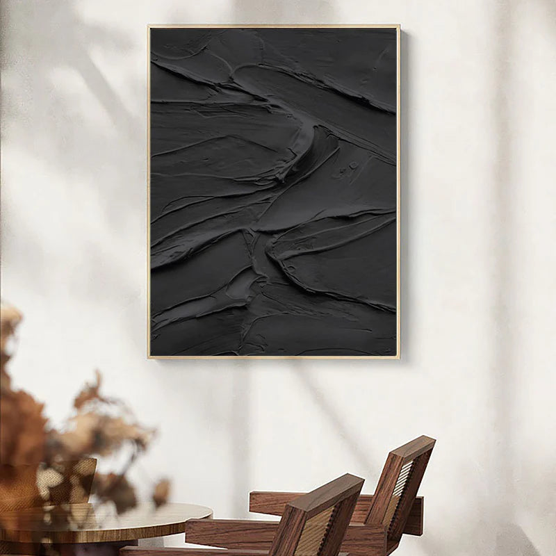 Black Plaster Art Minimalist Textured Painting - Modern Abstract Wall Decor for Living Room, Bedroom & Office | MZ117