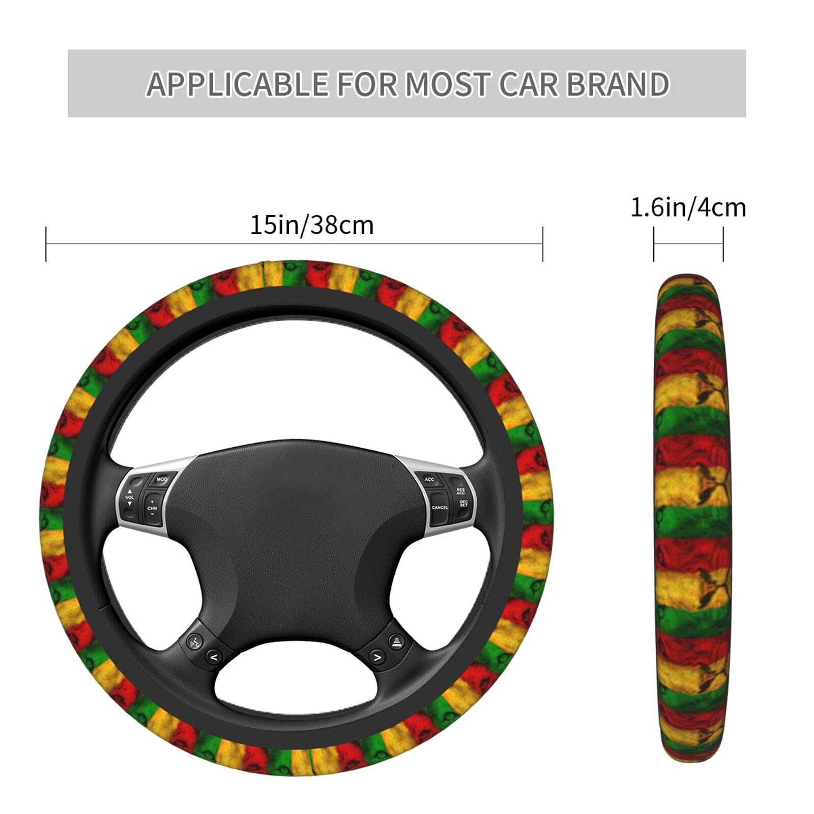 Jamaican Rasta Reggae Judah Lion Steering Wheel Cover - Anti-Slip Breathable Universal Fit (15 Inch) for Pickup Trucks, SUVs & Cars | Perfect for Road Trips & Daily Commutes