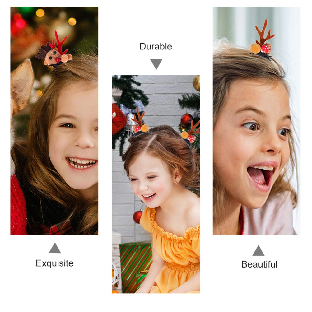 2 Pairs Christmas Antlers Hair Clips with Pine Cone & Mushroom Plush Balls - Festive Holiday Hair Accessories for Women, Men & Kids - Perfect for Xmas Parties, Family Gatherings & Holiday Photos