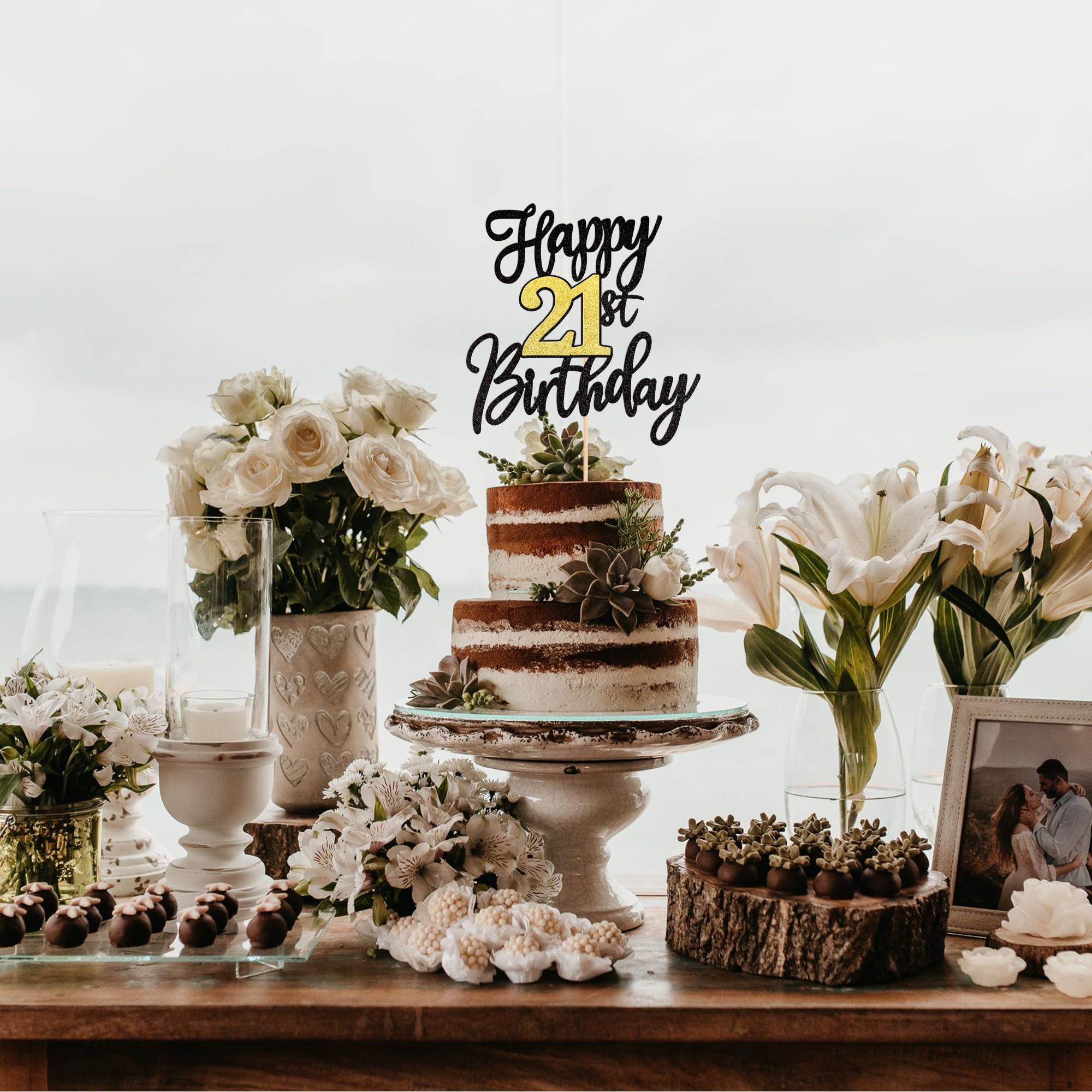 1 PCS Happy 21st Birthday Cake Topper - Black & Gold Glitter 'Cheers to 21 Years' Cake Decoration for 21st Birthday Party Supplies | Perfect for Anniversary Celebrations, Milestone Cakes & Festive Decor