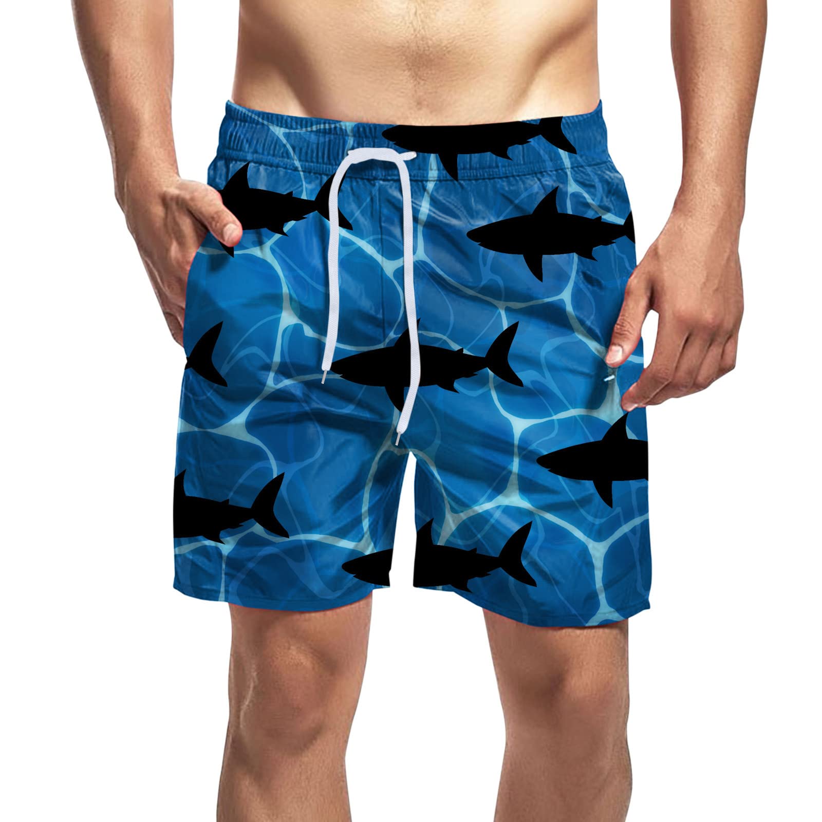 Men's Shark Printed Swim Trunks - Quick Dry 5 Inch Swim Shorts for Beach, Pool & Water Sports | Comfortable Bathing Suit for Swimming & Summer Activities