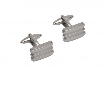 Elegant Steel Grooved Rectangle Cufflinks for Men - Classic Dress Shirt Accessories for Weddings, Business & Formal Events