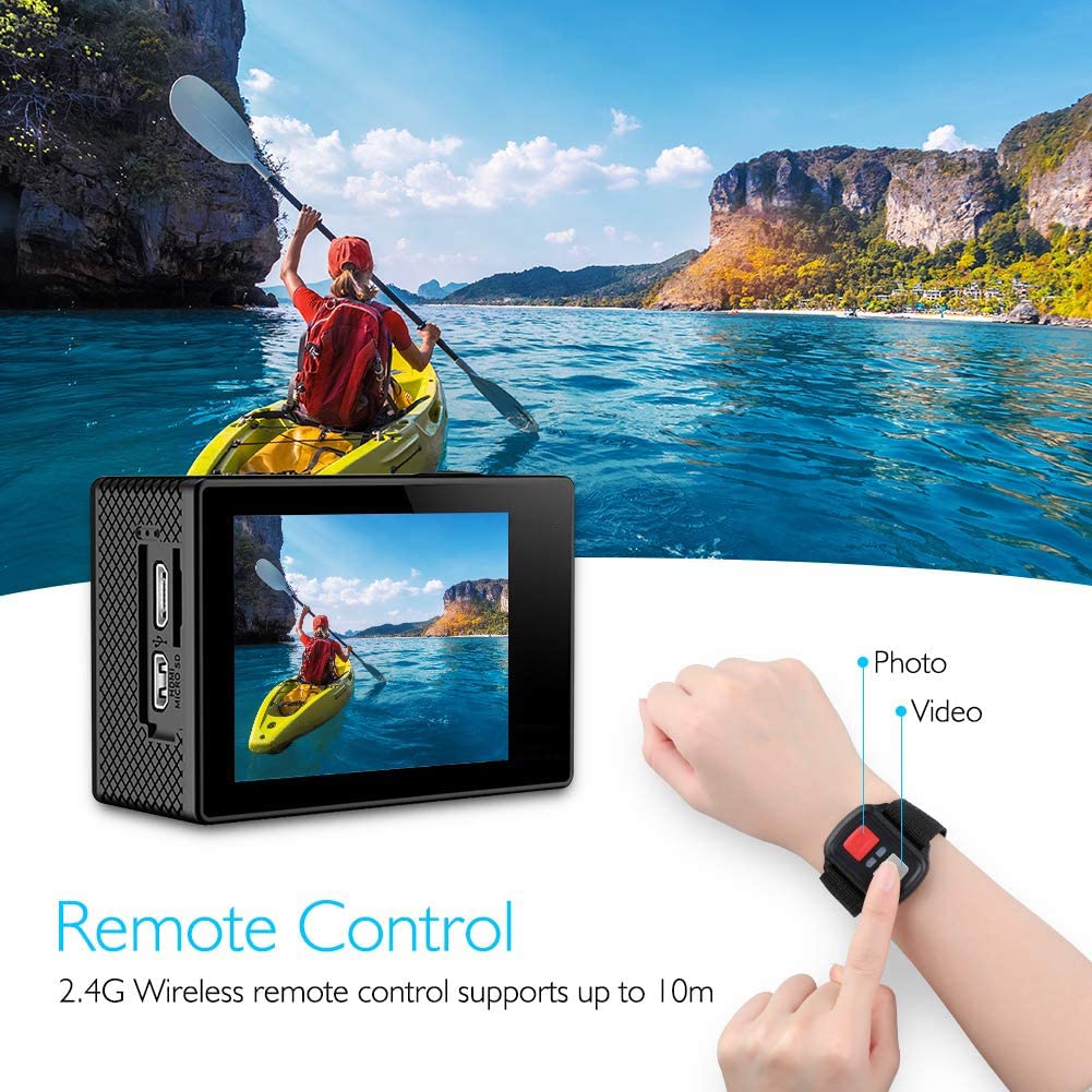 BODORME EK7000 4K Ultra HD Waterproof Action Camera - 12MP Sports DV Camcorder with 170° Wide Angle Lens for Outdoor Adventures, Surfing, Skiing & Vlogging