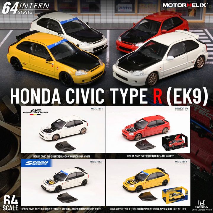 MotorHelix 1:64 Scale Diecast Model - Honda Civic EK9 Type R MUGEN POWER Red Collectible Car for Display & Racing Enthusiasts | Perfect for Car Collections, Desk Decor, and Miniature Racing Scenes