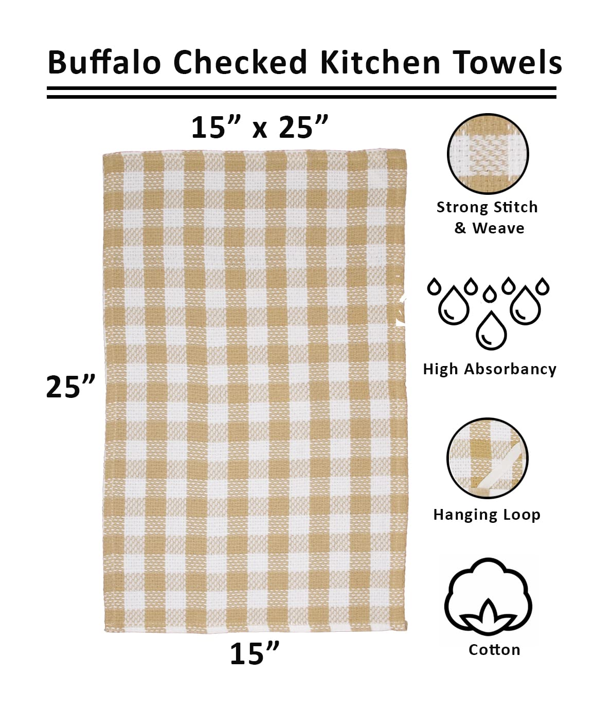 Tan Buffalo Plaid Cotton Kitchen Towels Set - 8-Piece for Washing & Drying Dishes