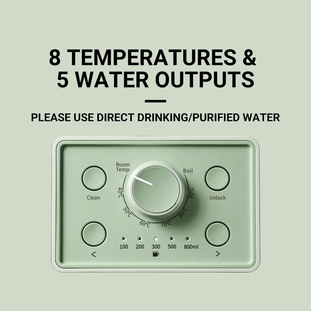 BUYDEEM S9013 Electric Instant Hot Water Dispenser - 3L (102oz) Countertop Water Boiler & Warmer with 8 Temperature Settings & 5 Output Options for Tea, Coffee, Baby Formula - Fast Heating, Energy Efficient - Perfect for Home, Office & Kitchen Use (Green)
