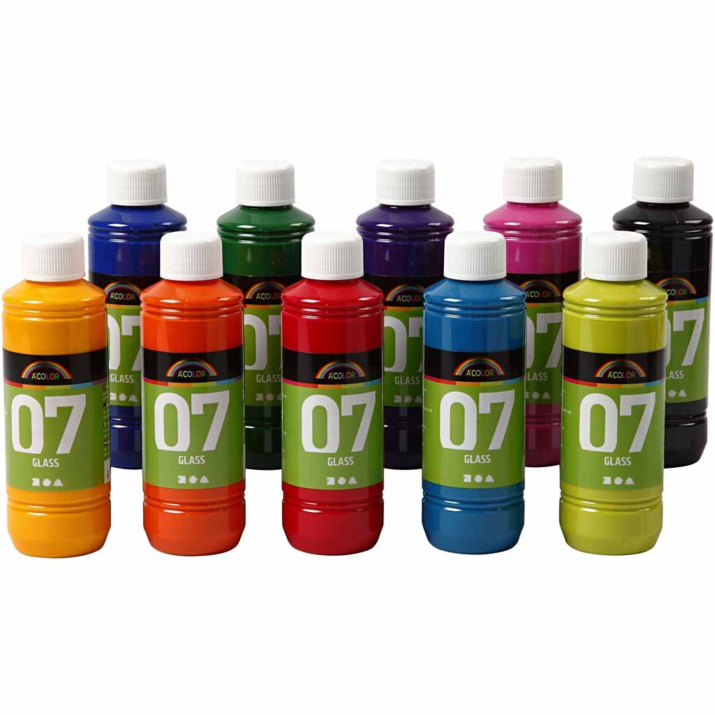 A-Color Premium Water-Based Glass Paint Set - 10 Bottles x 250ml for DIY Stained Glass, Window Art & Home Decor Projects