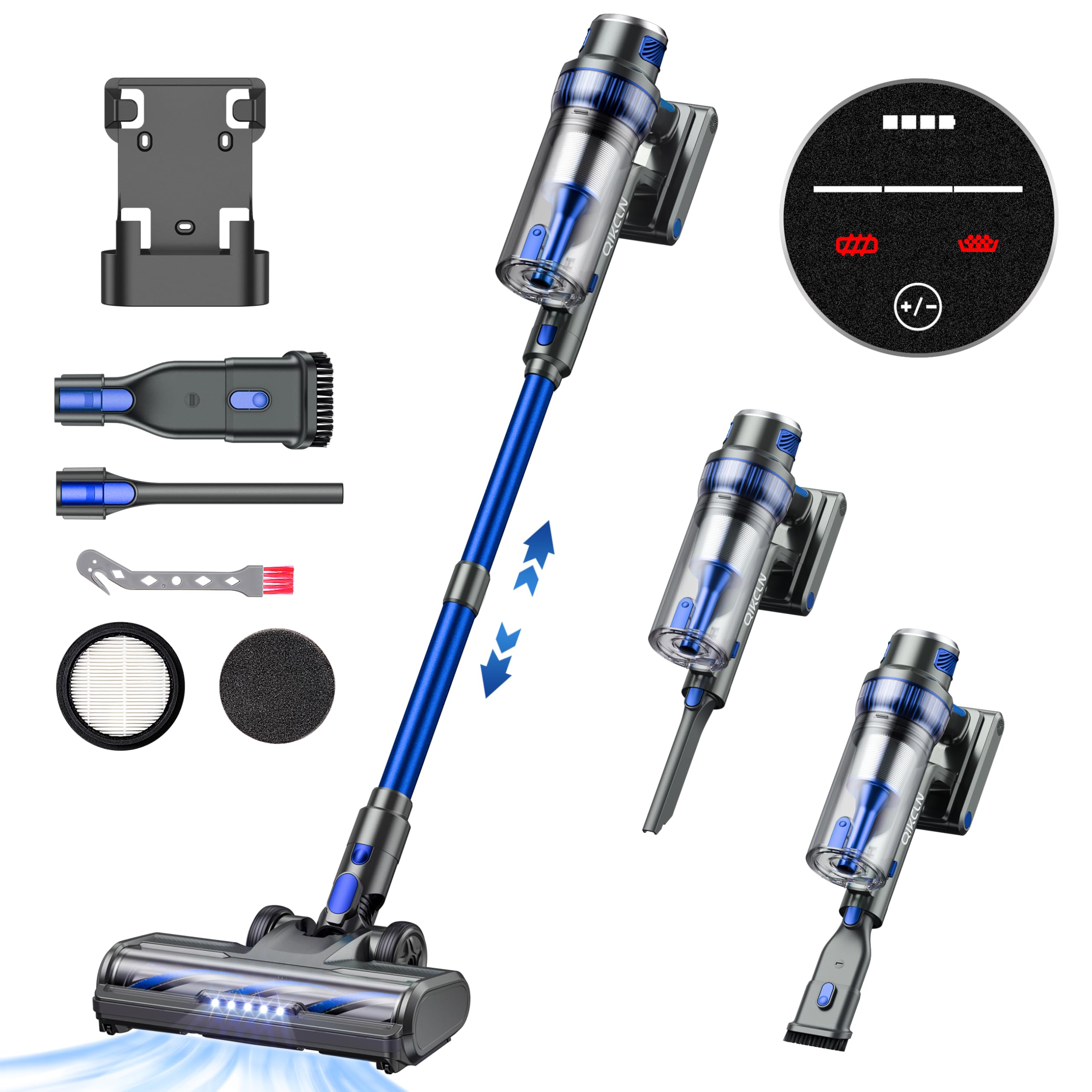 Powerful 250W/30Kpa Cordless Stick Vacuum Cleaner with Charging Dock - 40Min Runtime, 3 Cleaning Modes, Smart LED Display - Lightweight for Home, Pet Hair, Car Cleaning (Blue) - Perfect for Hard Floors, Carpets & Pet Owners
