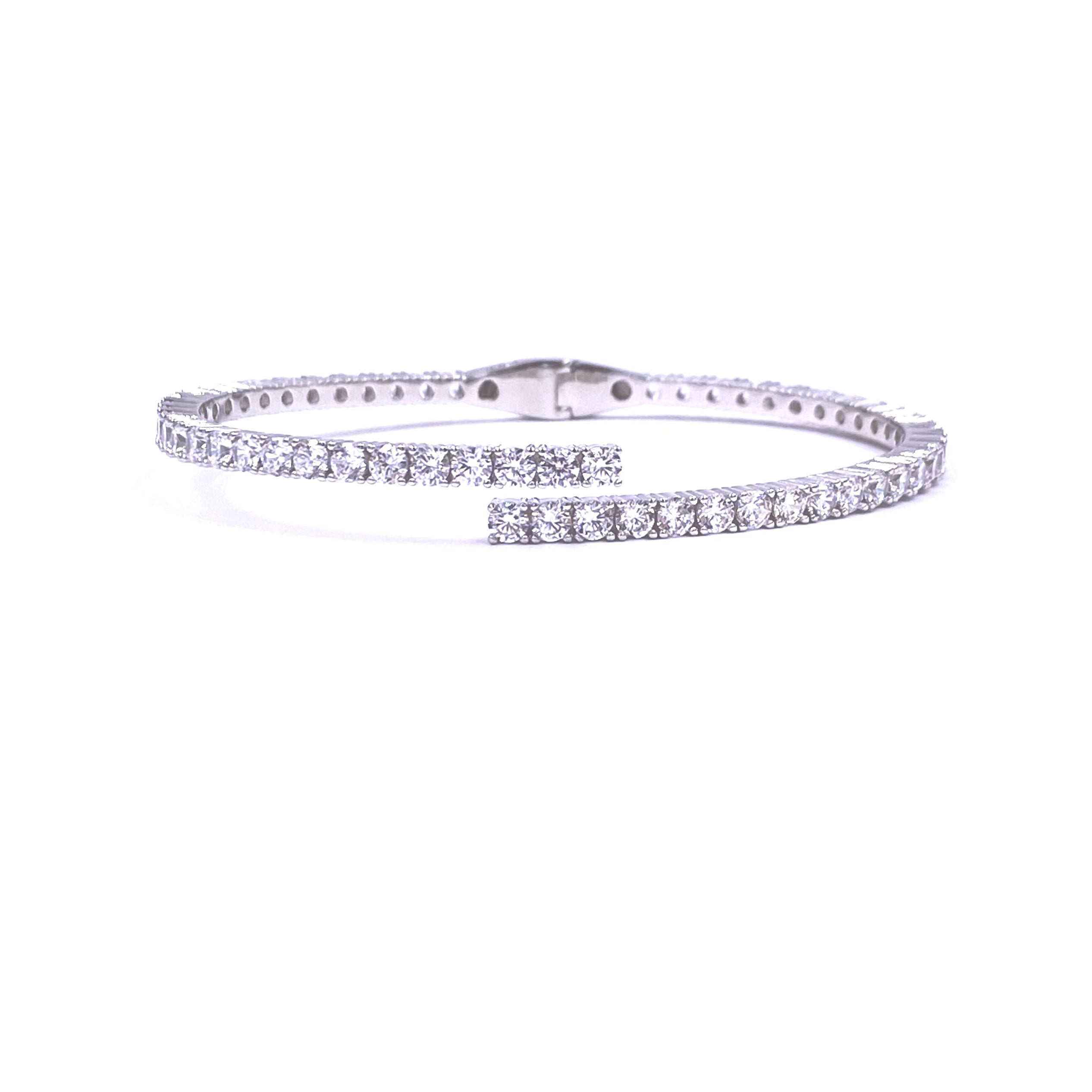 Ashley Gold Stainless Steel Prong Set CZ Adjustable Open Bangle Bracelet for Women - Elegant Cubic Zirconia Jewelry for Party, Wedding & Everyday Wear