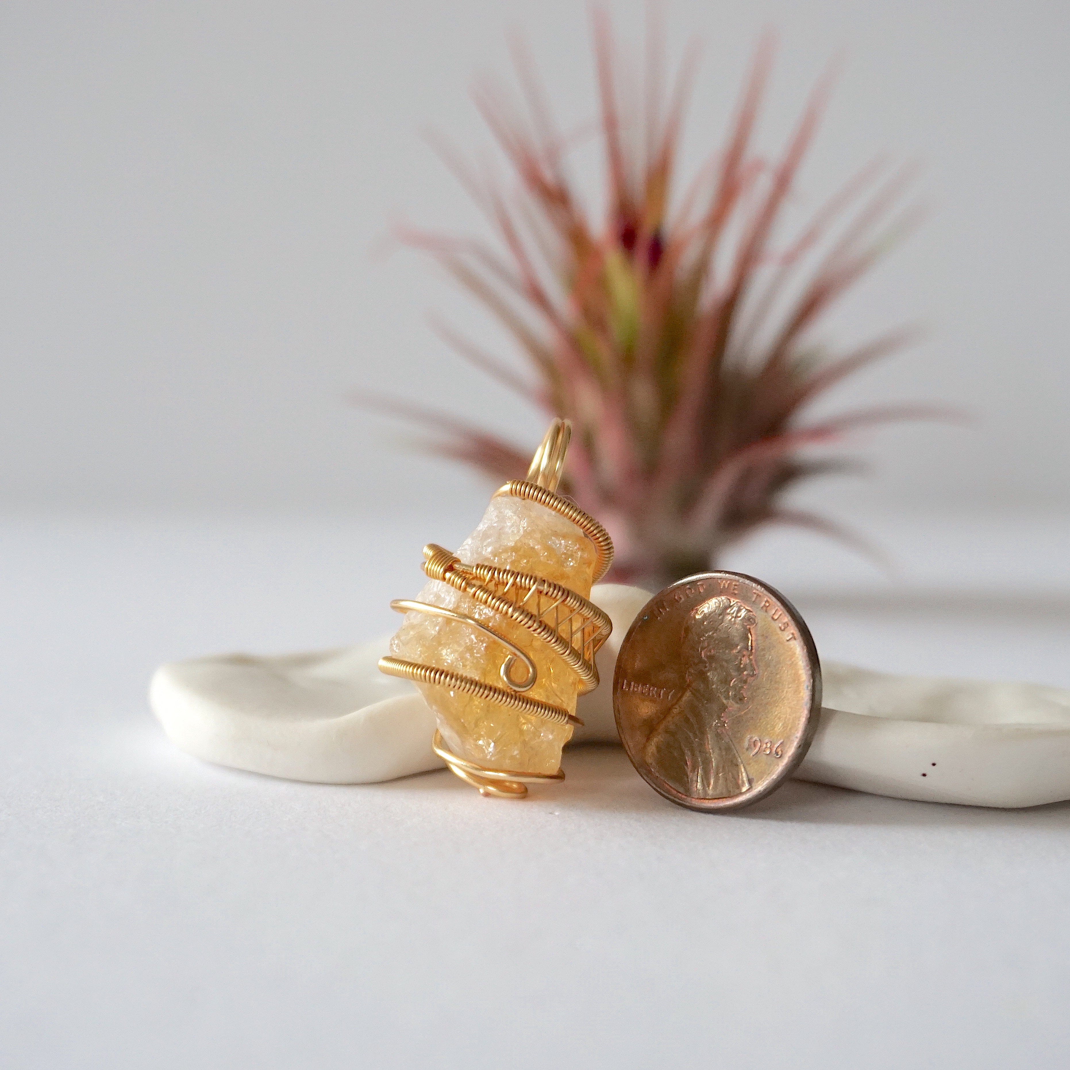 Natural Raw Citrine Necklace - 14K Gold Plated Wire Wrapped Healing Crystal Pendant for Women, Chakra Jewelry Gift for Meditation, Yoga & Positive Energy