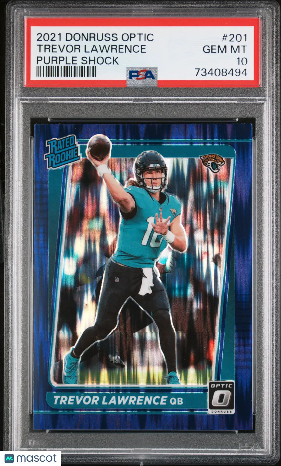2021 Donruss Optic Football Trevor Lawrence Rated Rookie Purple Shock PSA 10 Graded Card - Perfect for NFL Collectors, Sports Memorabilia Displays & Investment Collections