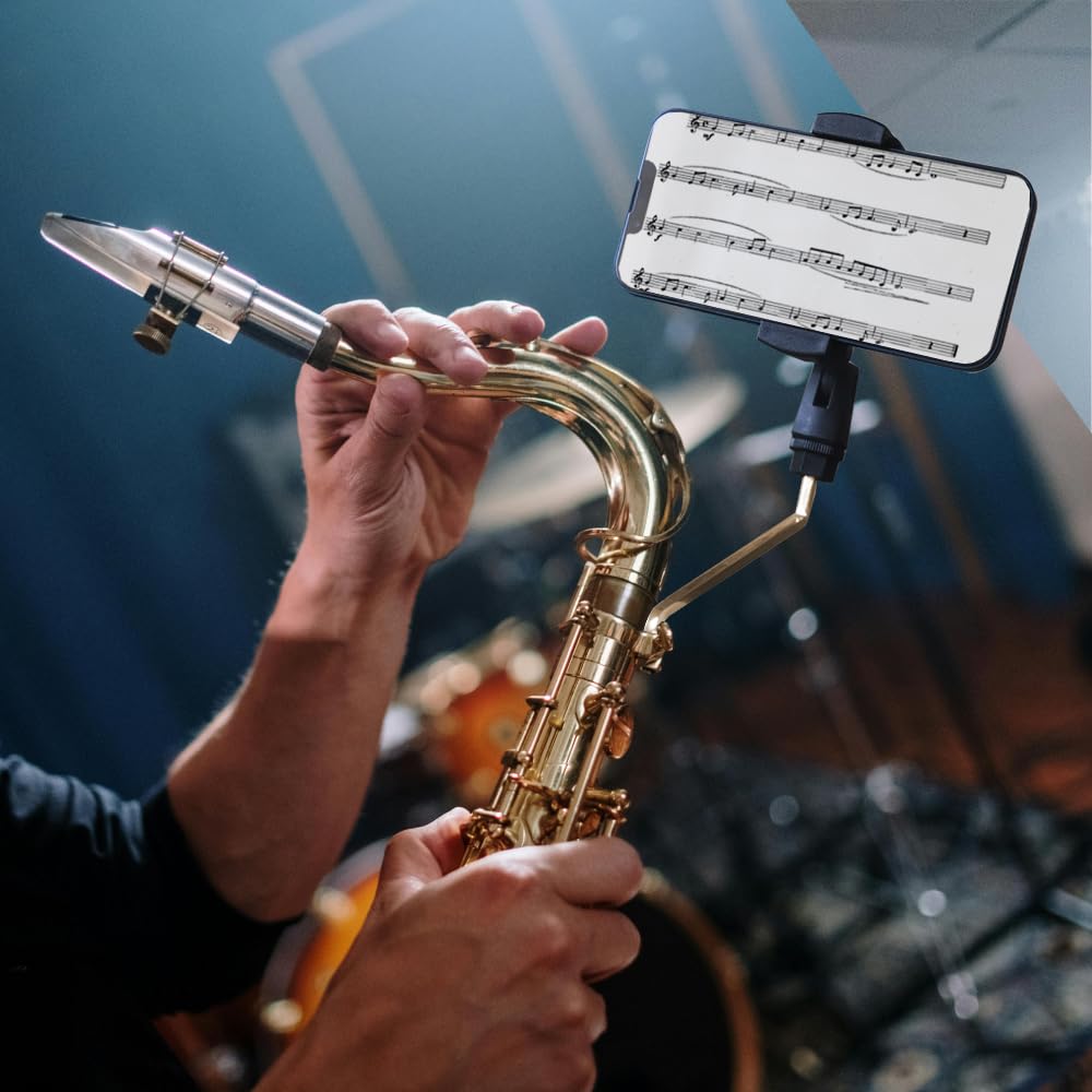 **Saxophone Lyre Phone Holder - Alto Sax Accessory for Mounting Phone, Ultralight Copper Black Clip - Perfect for Reading Sheet Music & Practicing On the Go**