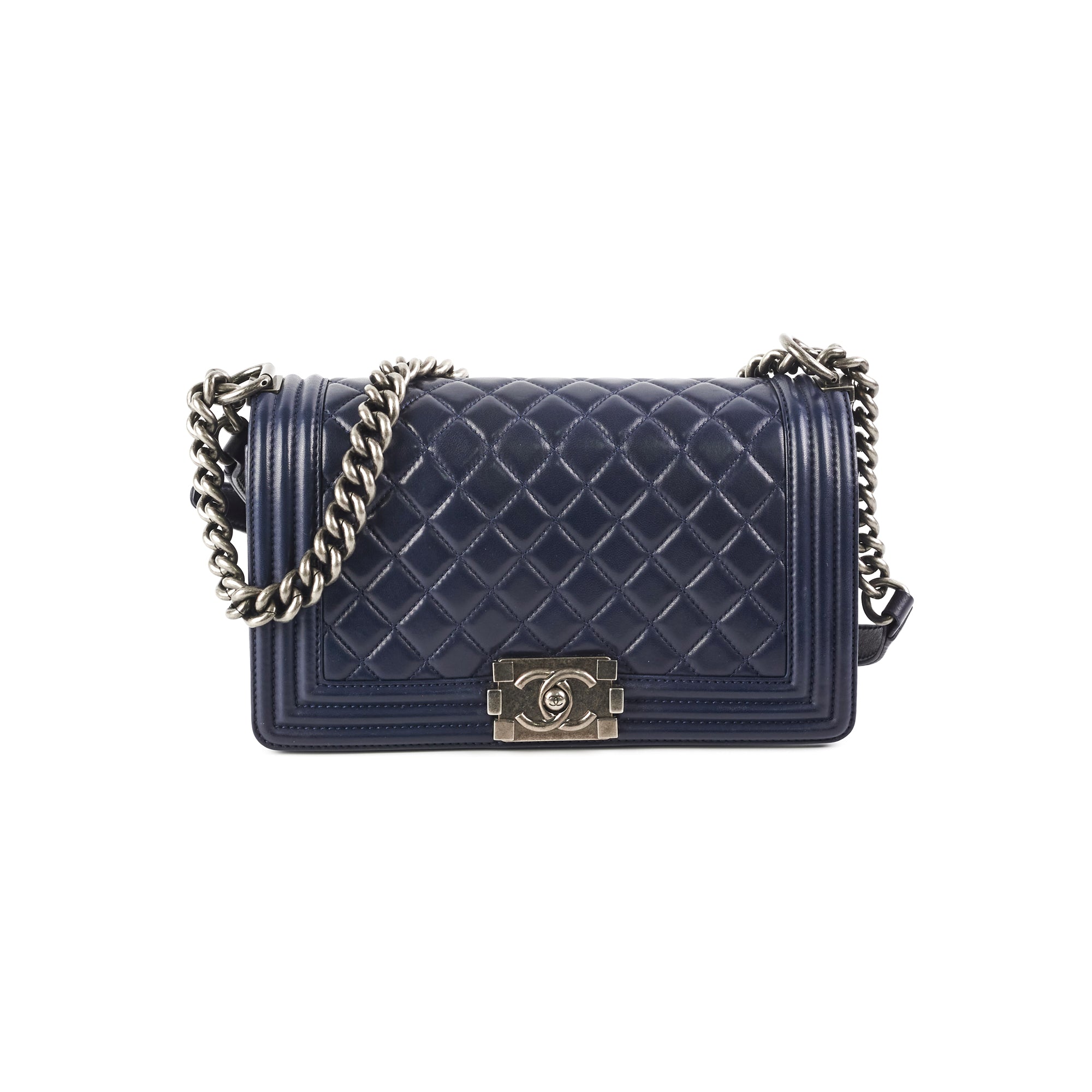 Chanel Navy Old Medium Boy Shoulder Bag - Luxury Leather Crossbody Purse for Women, Fashionable Everyday Handbag for Work, Party & Travel