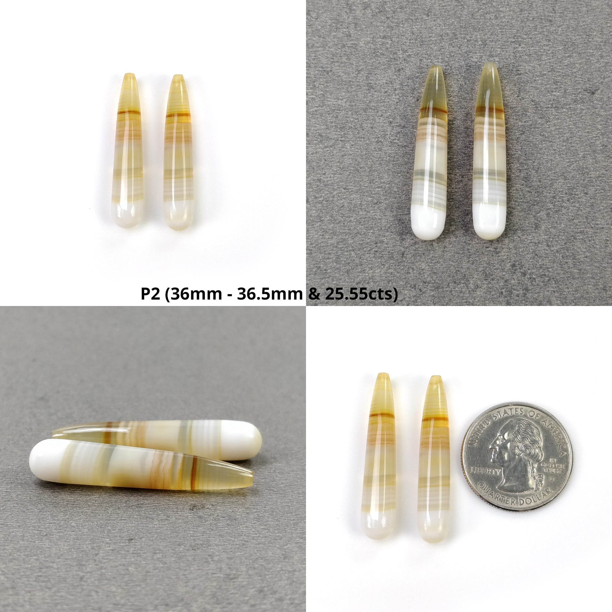 Natural Untreated Botswana Agate Gemstone Cabochon - Bi-Color Teardrop Shape (2pcs) for Jewelry Making, Wire Wrapping & Healing Crystals
