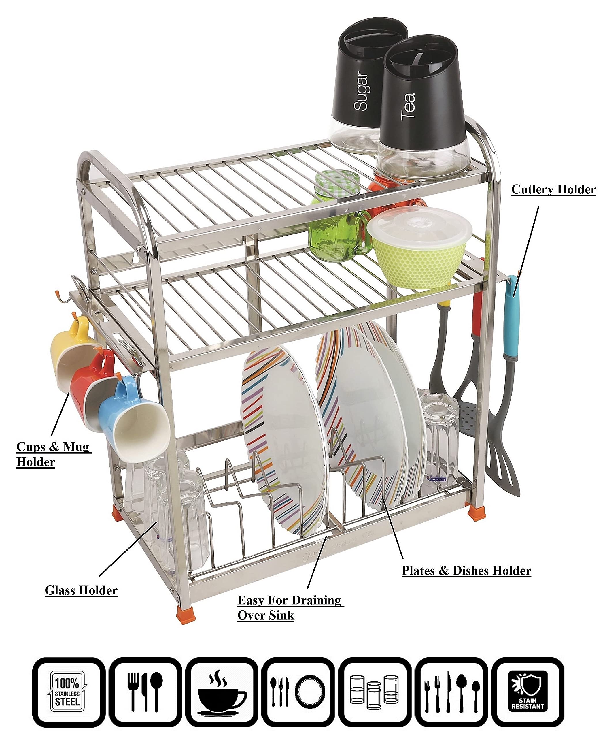 Premium Stainless Steel Dish Rack & Kitchen Organizer | AMOL® Wall Mount Utensil Stand for Drying & Storage | Perfect for Small Kitchens, Apartments & Restaurants