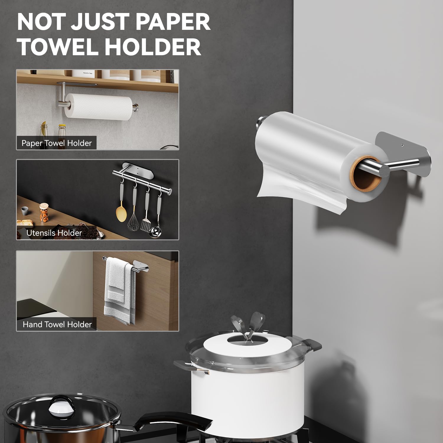 Under Cabinet Paper Towel Holder - Self Adhesive & Screw Mount Stainless Steel Roll Rack for Kitchen, Bathroom, RV - Rustproof & Durable (Silver) - Perfect for Compact Spaces & Easy Access to Paper Towels